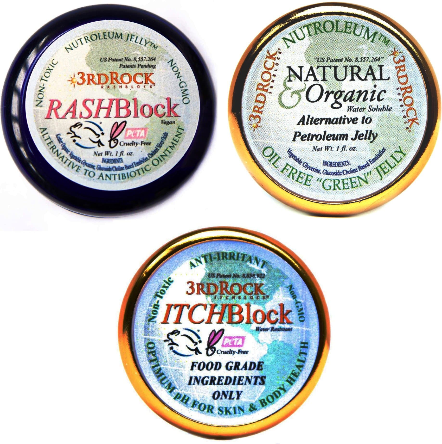 3rd Rock Essentials Skin Therapy Set/Set of 3 Ointments/Silver Gel Ointment/Zinc Itch & Skin Irritation Therapy/Petroleum Alternative Skin Balm