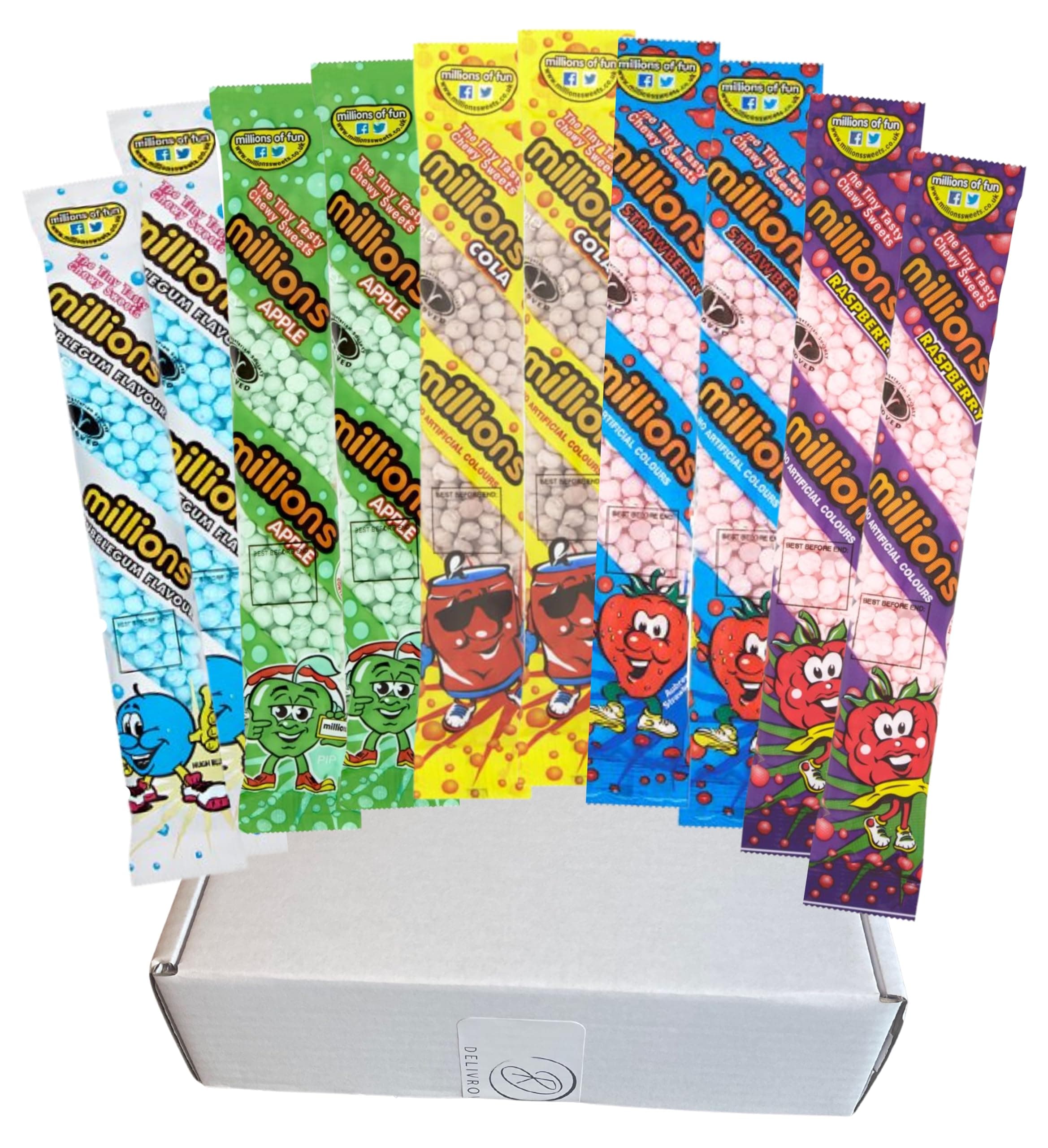 Ultimate Millions Sweets Selection – 10 Pks – 5 Amazing Juicy Flavours - Bubblegum, Apple, Cola, Strawberry and Raspberry – Exclusive to Delivrowe