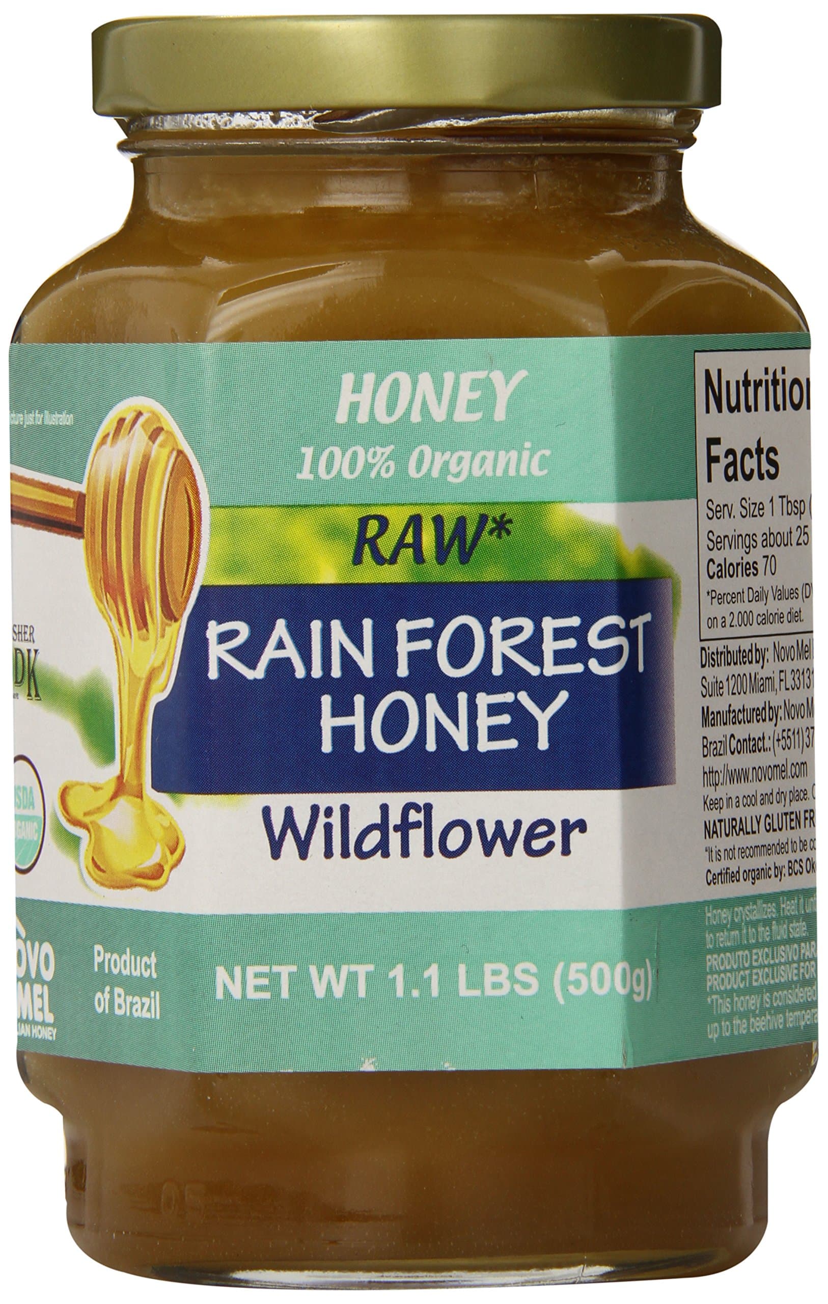 Novo Mel Brazilian Rainforest Raw Organic Honey, 17.6 Ounce, Pack of 1