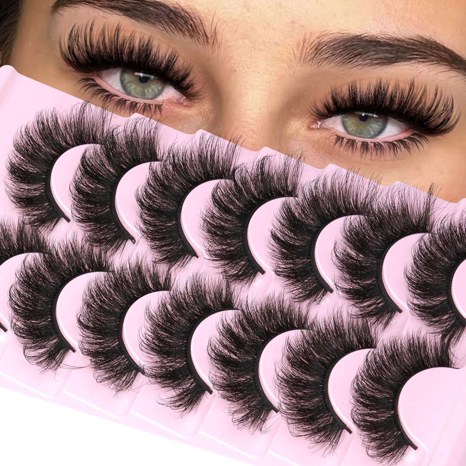 Fake Eyelashes Fluffy Volume Thick Lashes Faux Mink 20MM Long Dramatic False Eyelashes Full 5D Big Reusable Eye Lashes Pack 7 Pairs by ALICROWN