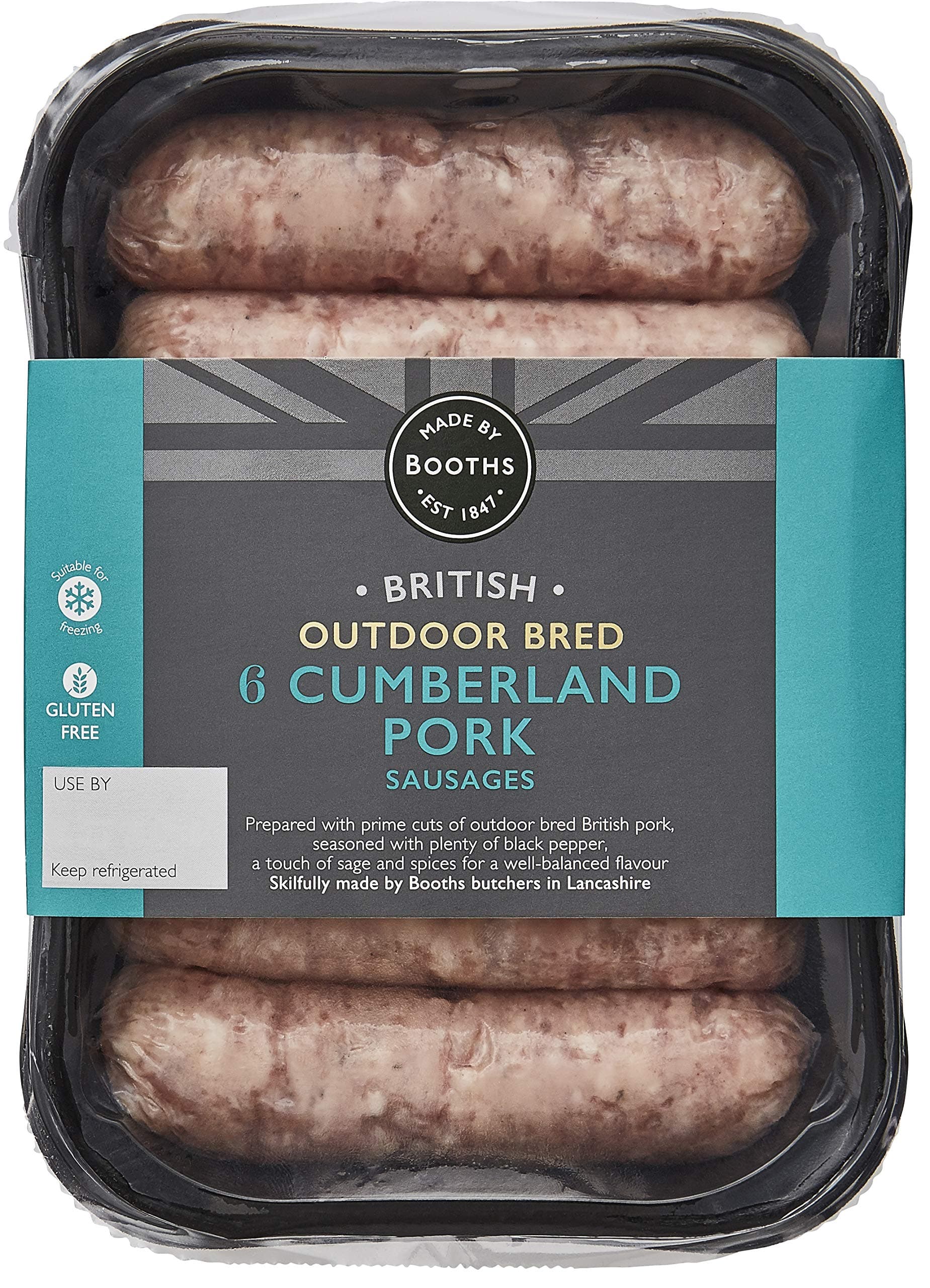 Booths Outdoor Bred Cumberland Pork Sausages, Pack of 6