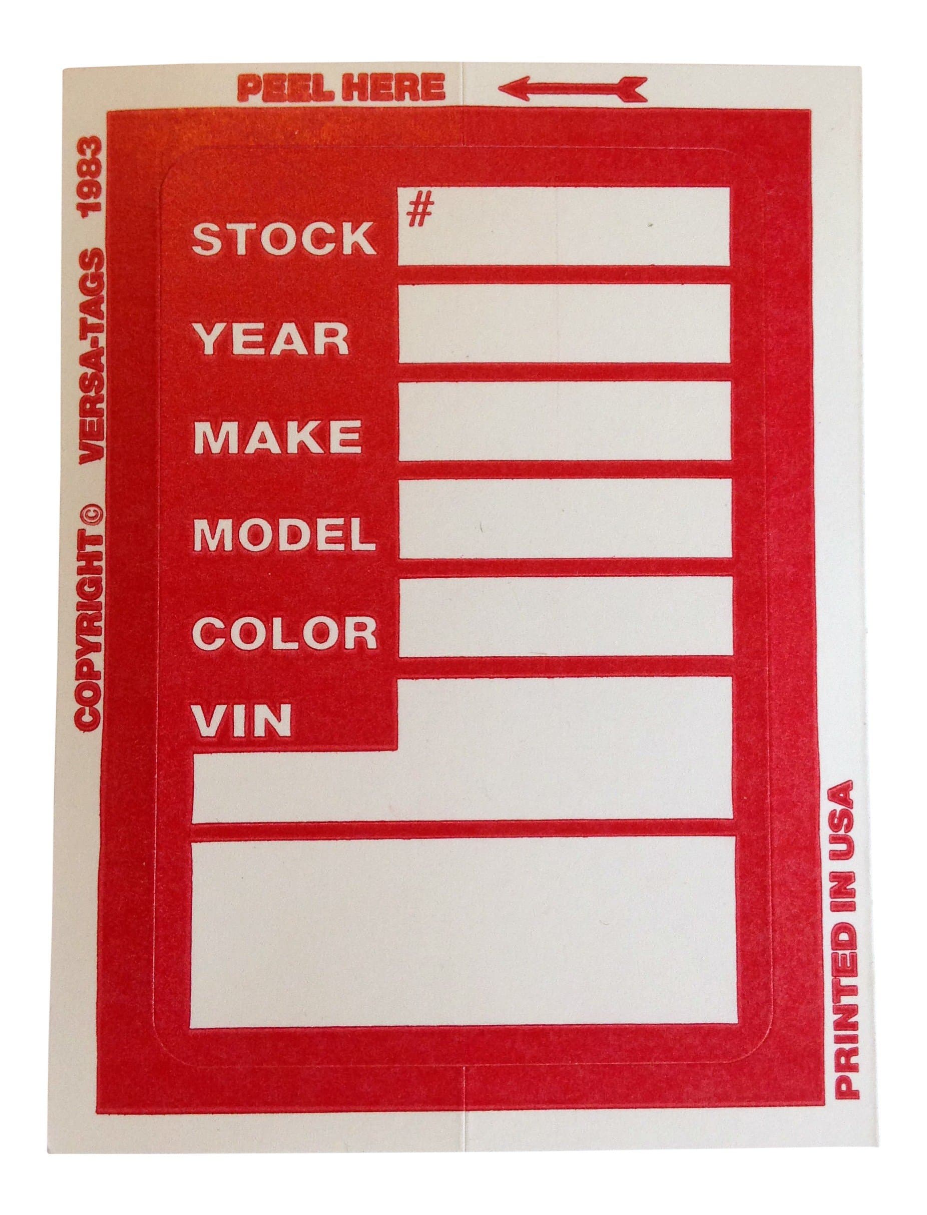 RED 500 Dealer Stock Sticker Stock Tag Versa Decal 100 Kleer-Bak Clear