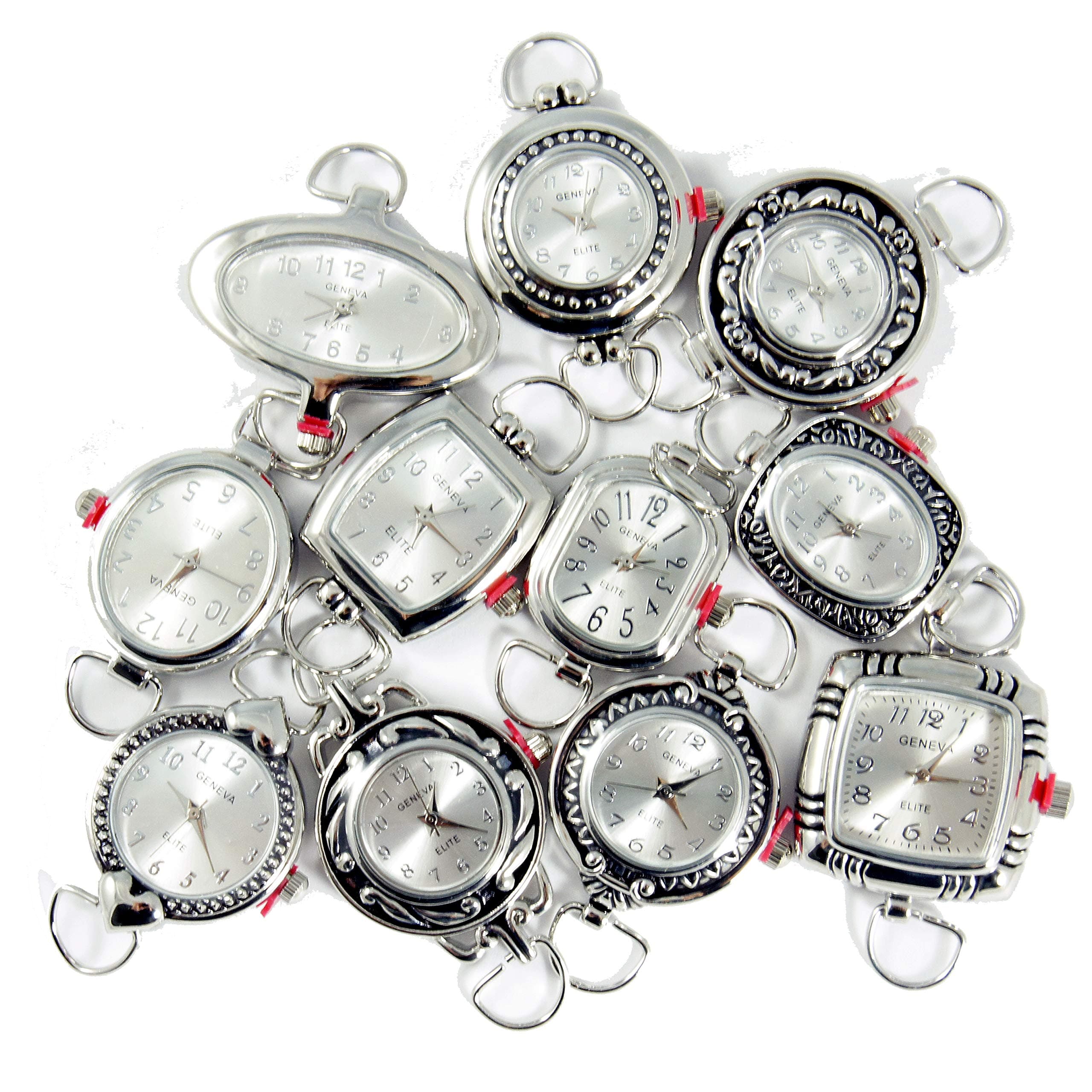 GenevaMix Geneva Elite Watch Faces for Beading (5 PCs), Loops and Battery Included (Silver)