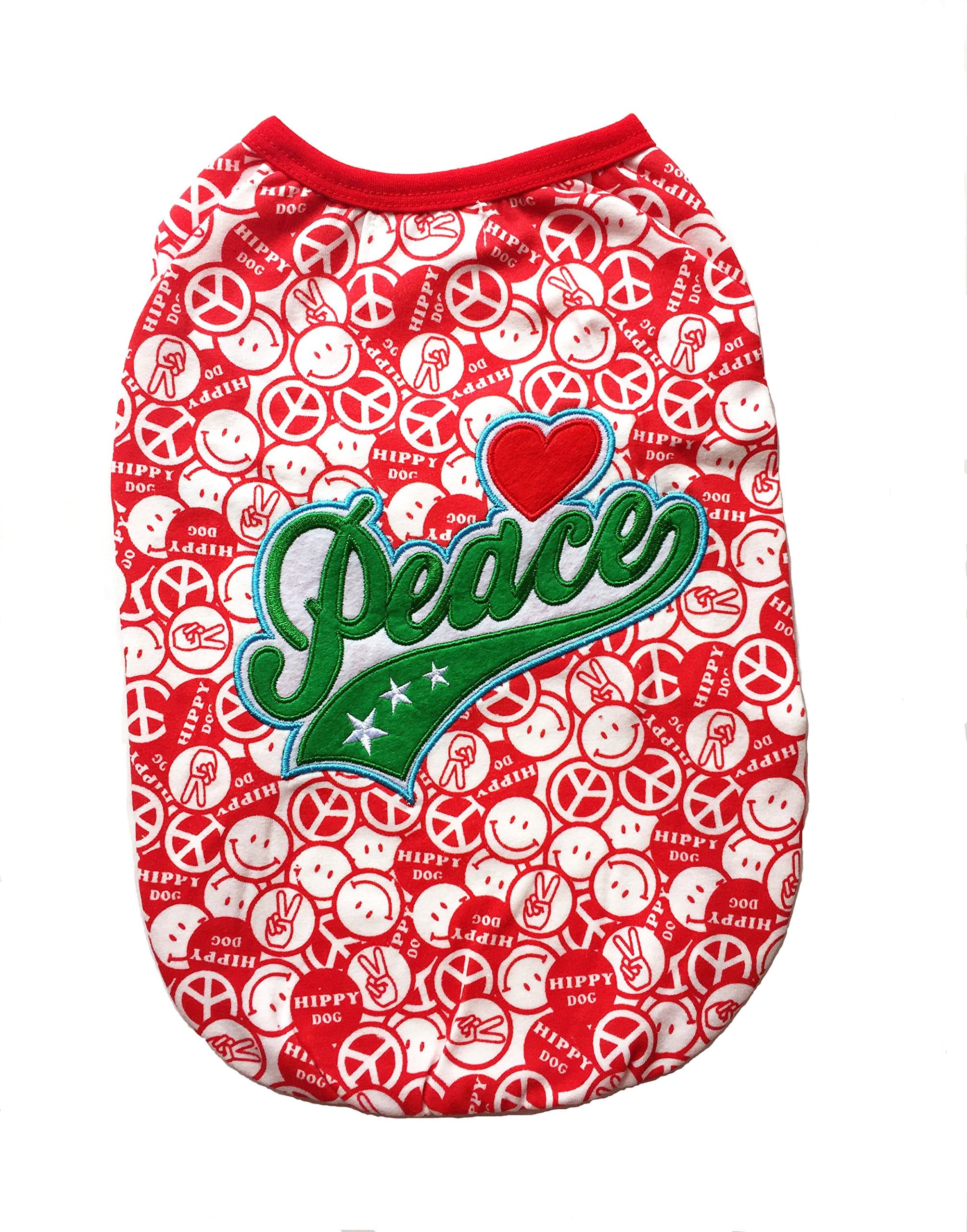 Micha Doggy Wear 100% Cotton Peace Symbols and Smiley Faces Hippy Dog Shirt for Small and Medium Size Puppies and Dogs (Small)