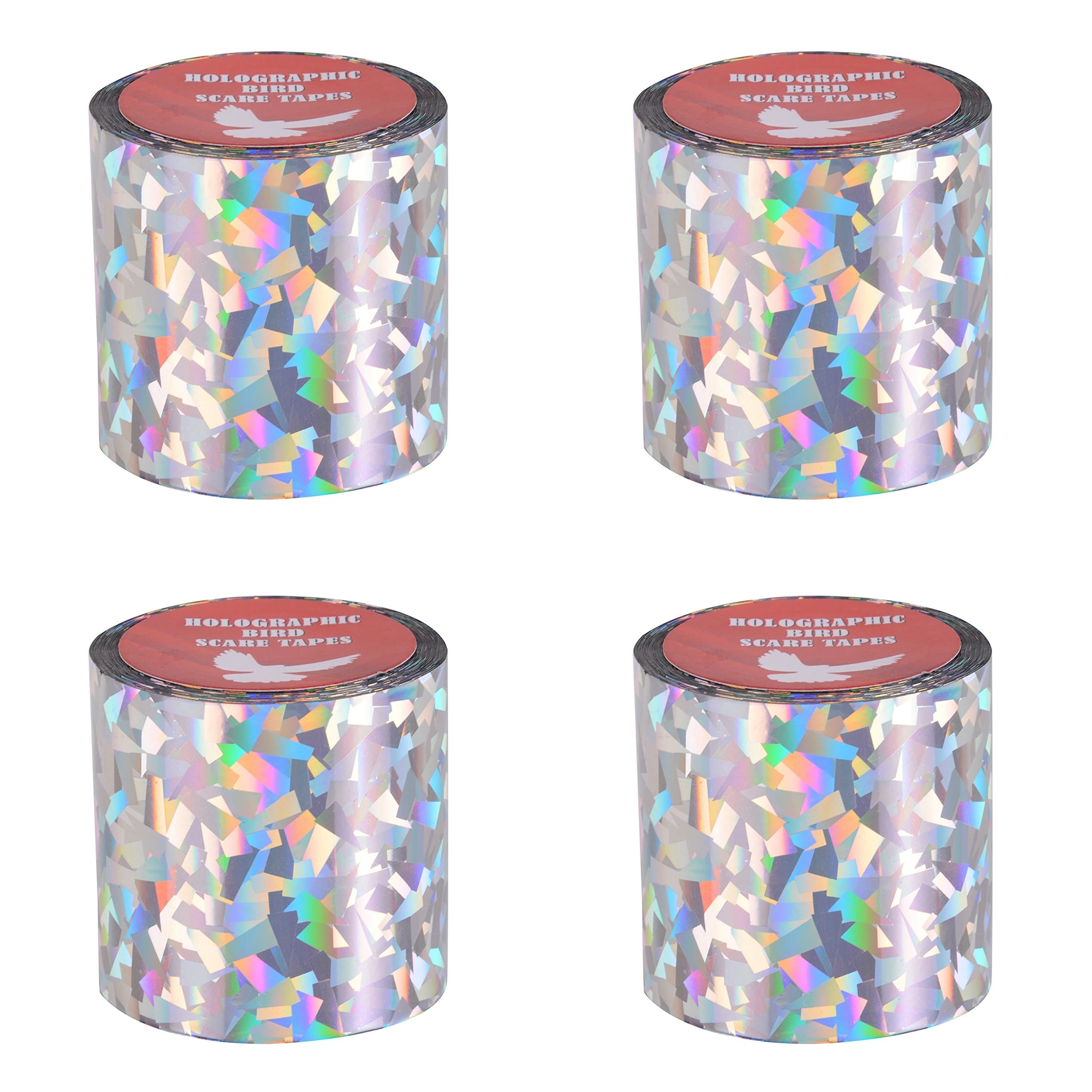 Spick Global Bird Scare Tape Crack Ice Holographic Ribbon Tape Set of 4 Rolls Length 99 feet Width 2 inch