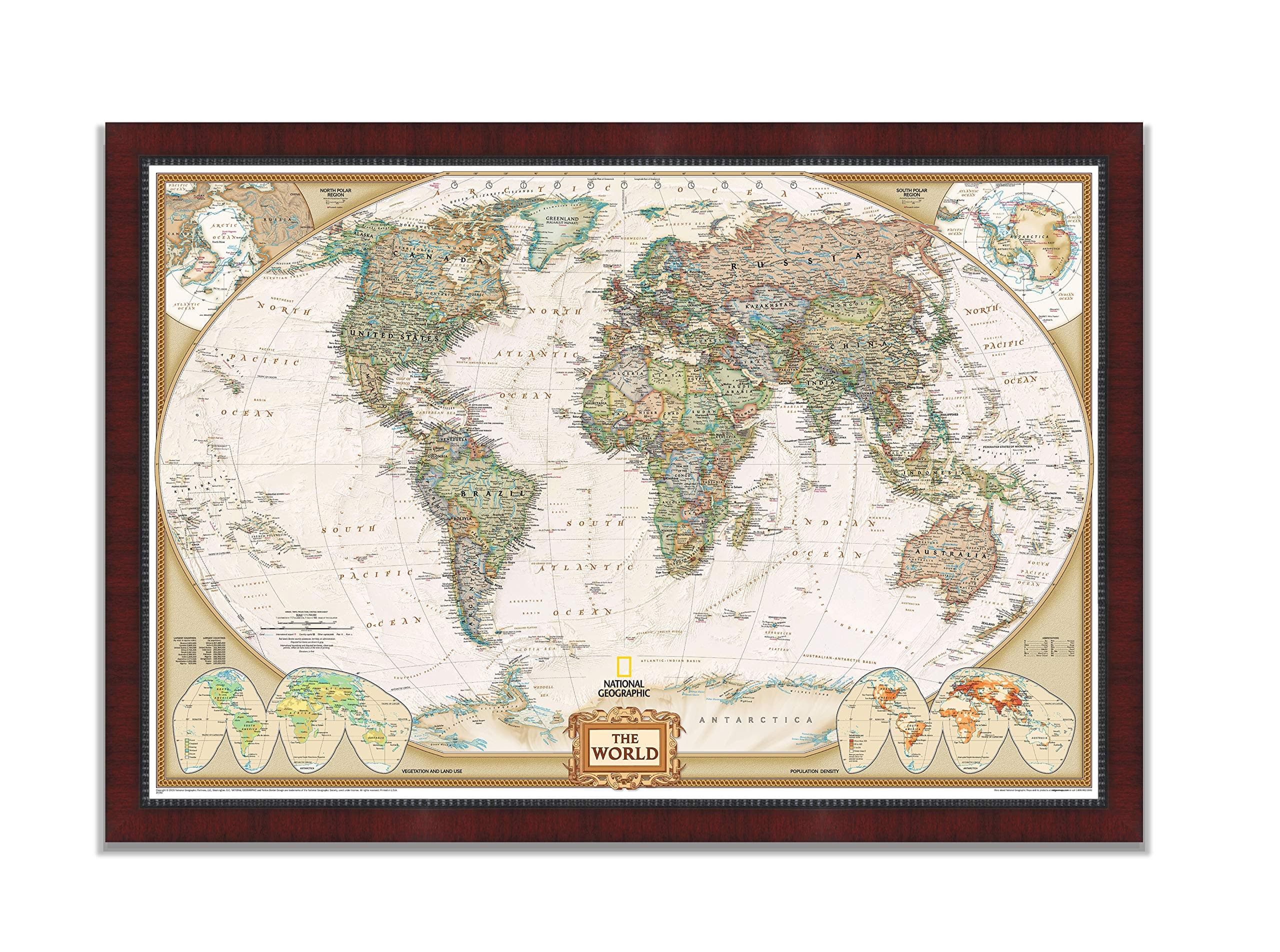 Renditions Gallery Executive National Geographic Travel Map with Push Pins, Wall Art for Living Room, Bedroom, Office, 24x36, Mahogany and Ebony