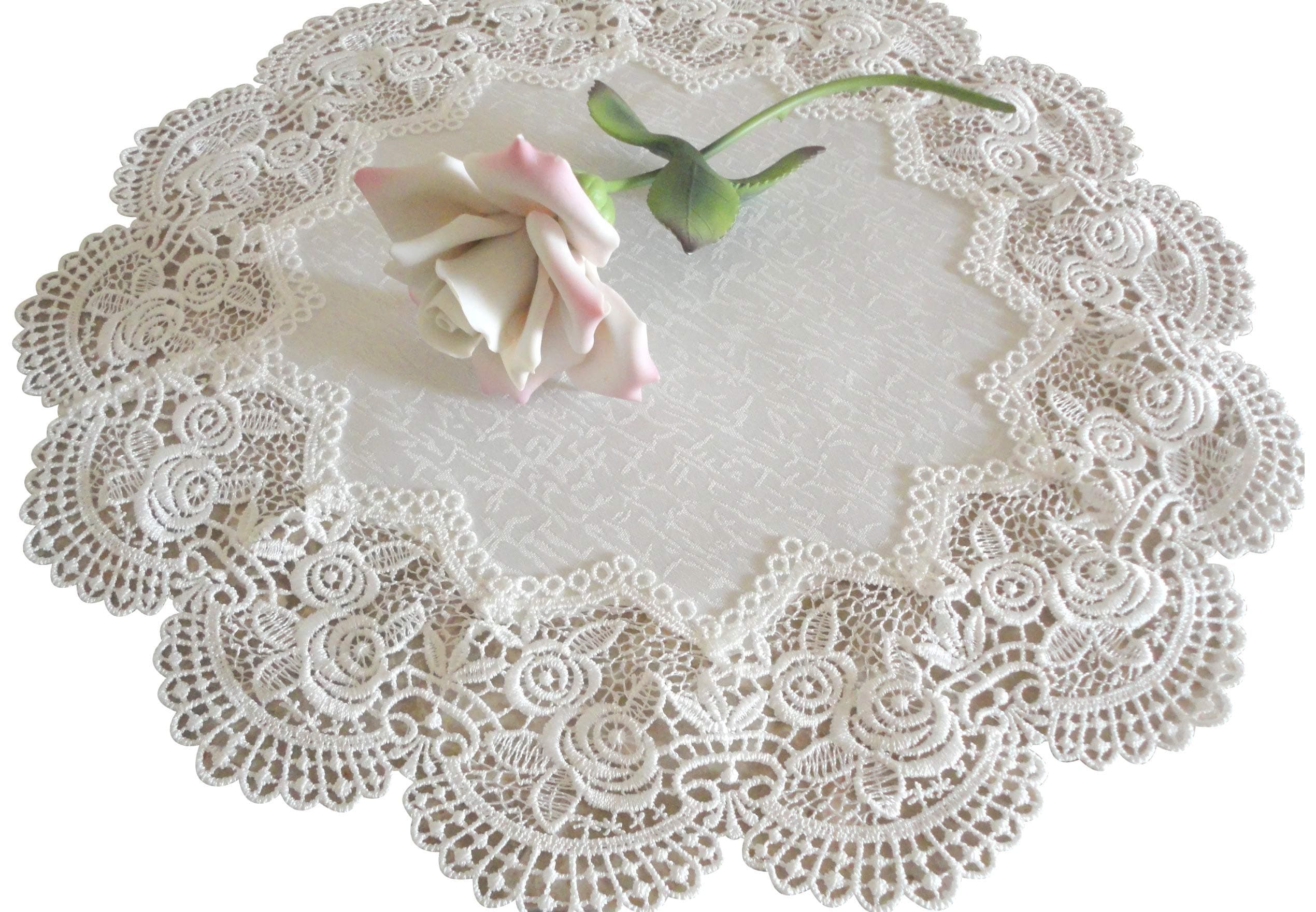 Doily ROYAL ROSE European Lace Antique White Topper Dresser Scarf 16" Round