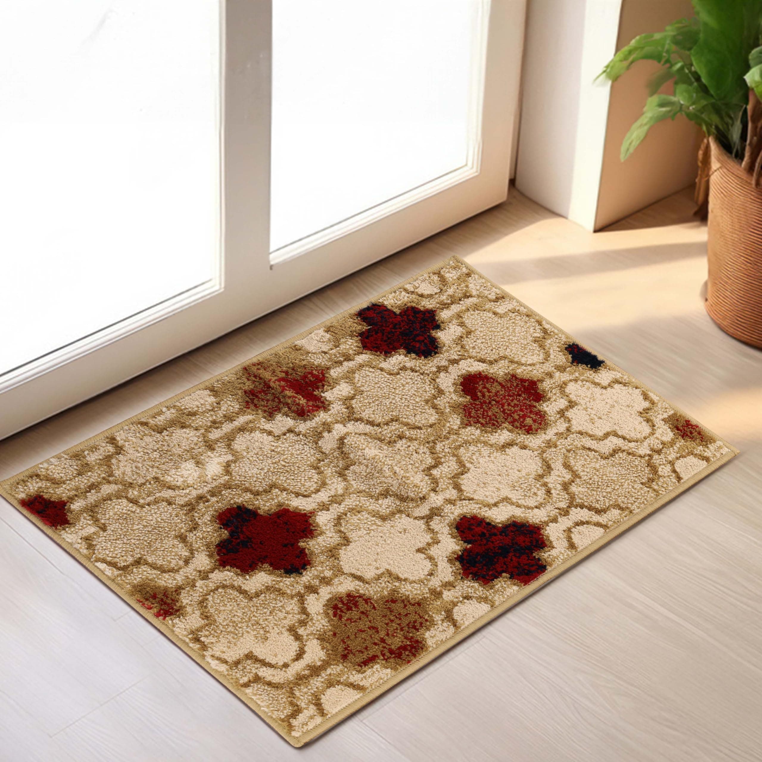 Superior Indoor Small Area Rug, Jute Backed, Perfect for Living/ Dining Room, Bedroom, Office, Kitchen, Entryway, Modern Geometric Trellis Floor Decor, Viking Collection, 2' x 3', Beige