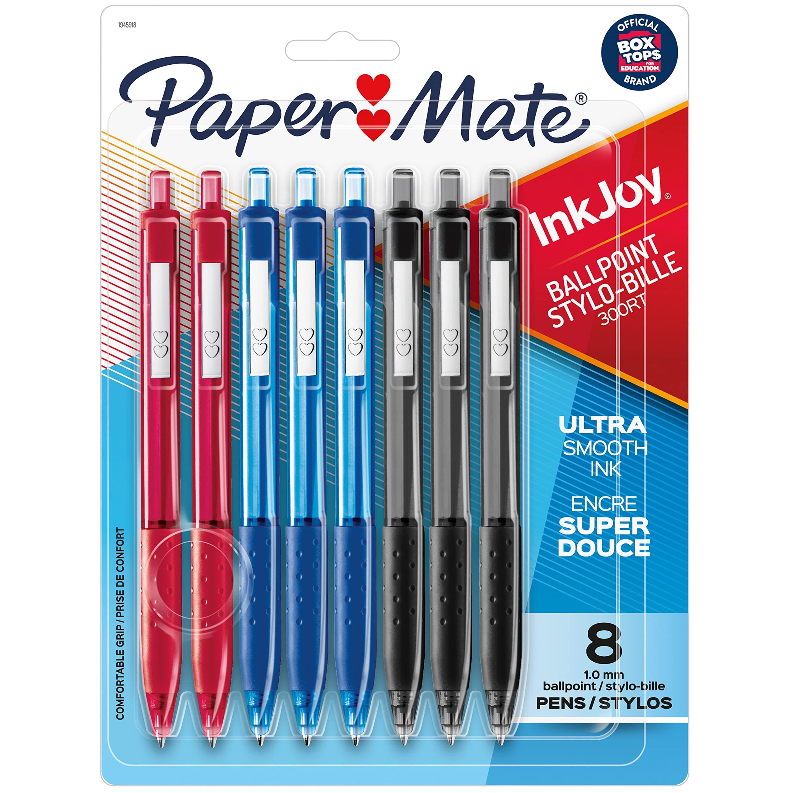 InkJoy 300RT Retractable Ballpoint Pens, Medium Point, Black/Red/Blue Ink, 8 Pack (1945918)