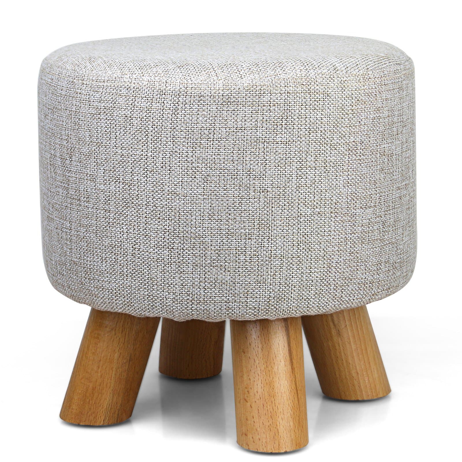 1Easylife Furnishings Upholstered Ottoman Padded Foot Stool with 4 Beech Legs and Removable Linen Cover (Flax Grey/beige))