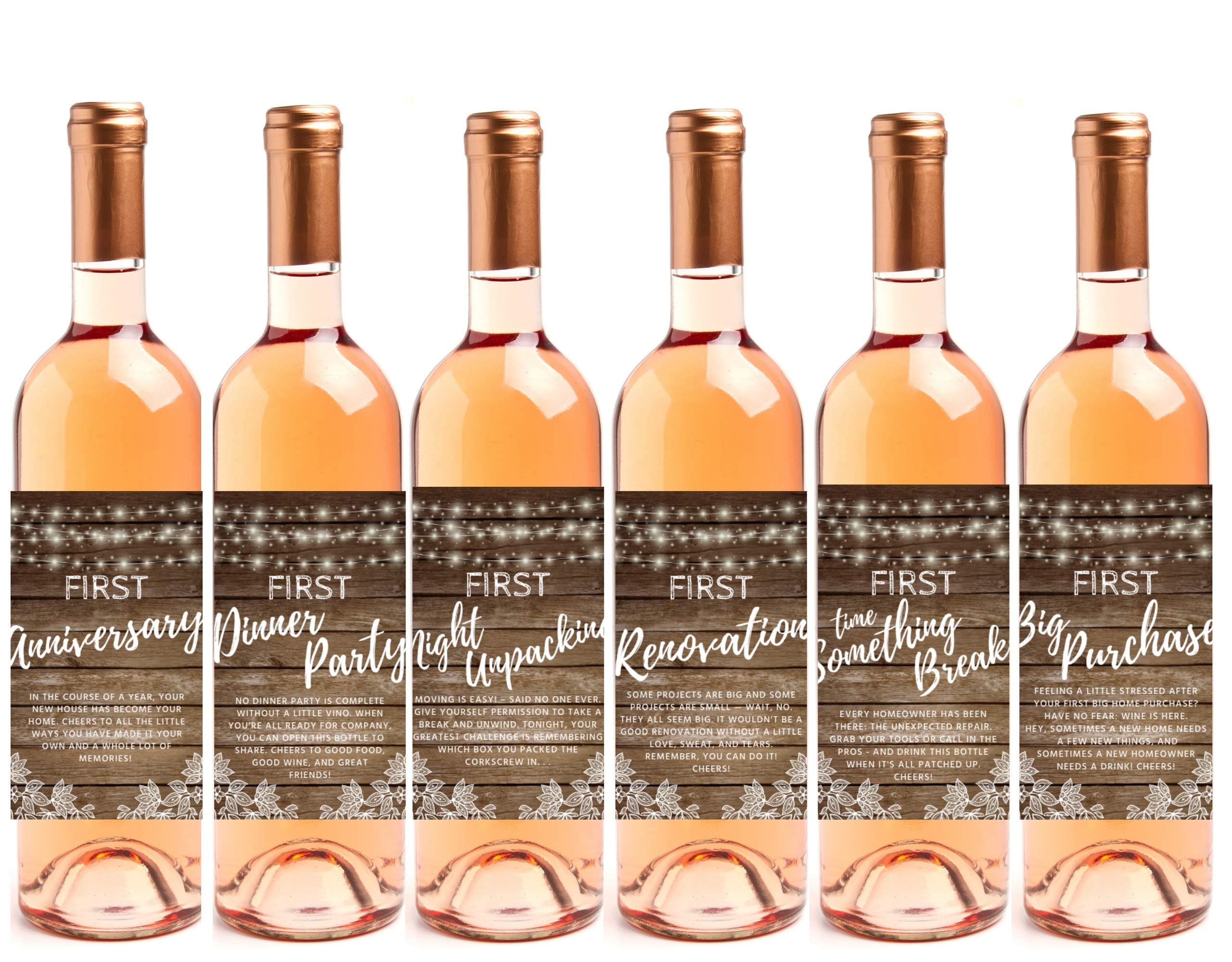6 Rustic Housewarming Gifts for New Home, New Homeowner Stickers or Wine Label Gift Set Ideas for Presents, Congrats Home Sweet Home Party, Unique Real Estate Gifts from Agent for Client