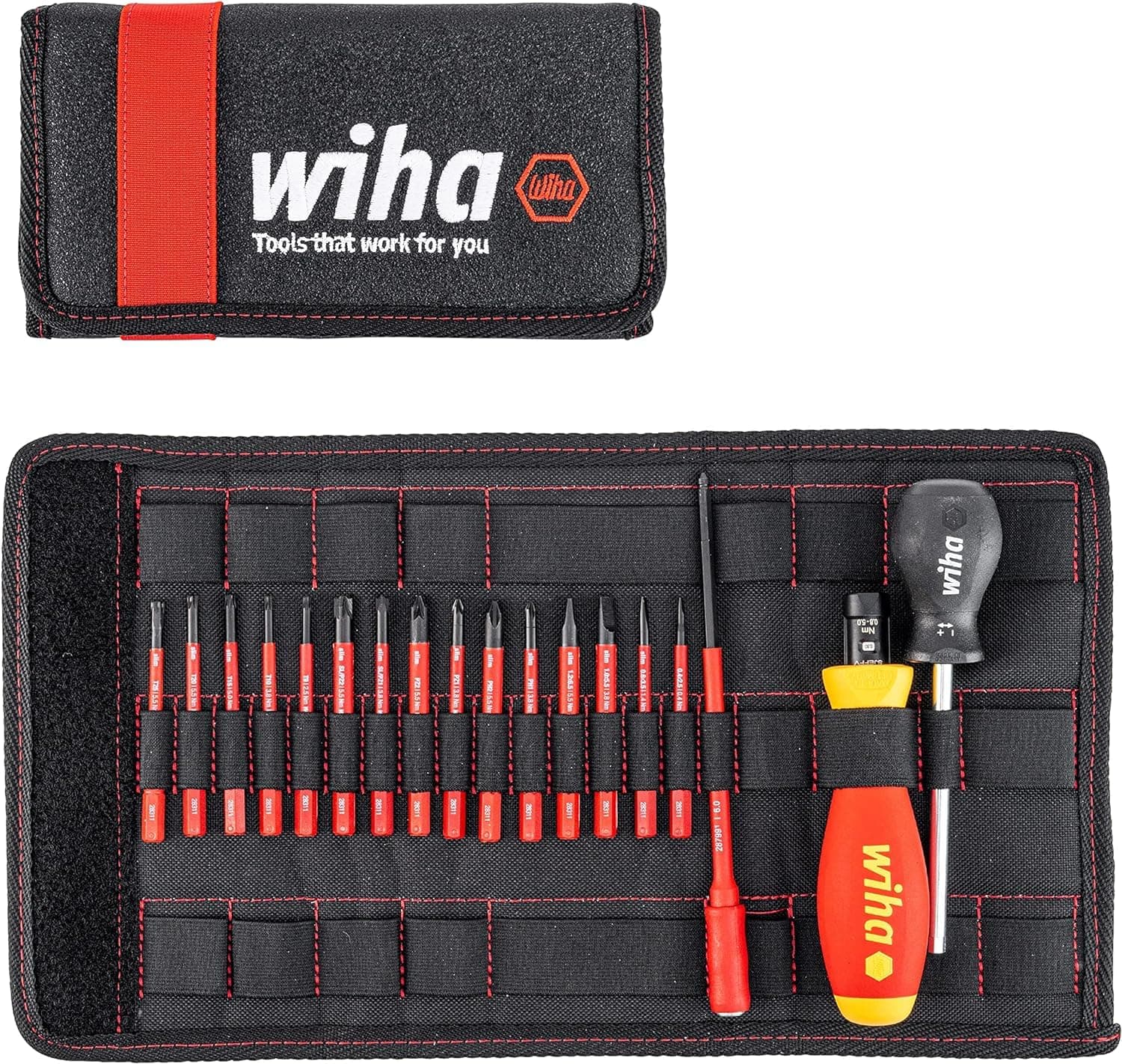 WihaTorqueVario-S Electric Screwdriver Set, 18-Piece with Insulated ClicFix Bit Holder, Torq-Set, Multicolor