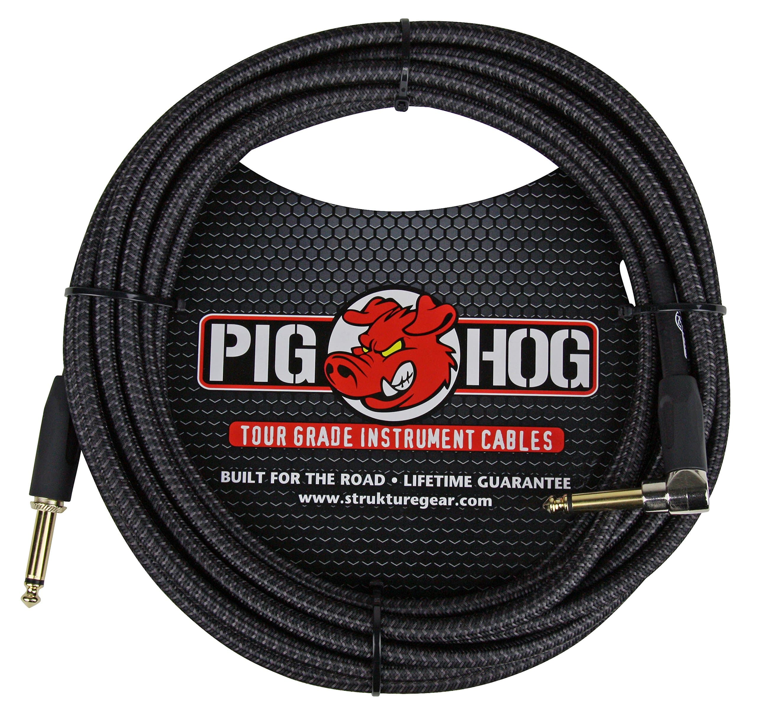 Pig HogPCH20BKR PC-H20BKR Right-Angle 1/4" to 1/4" Black Woven Guitar Instrument Cable, 20 Feet
