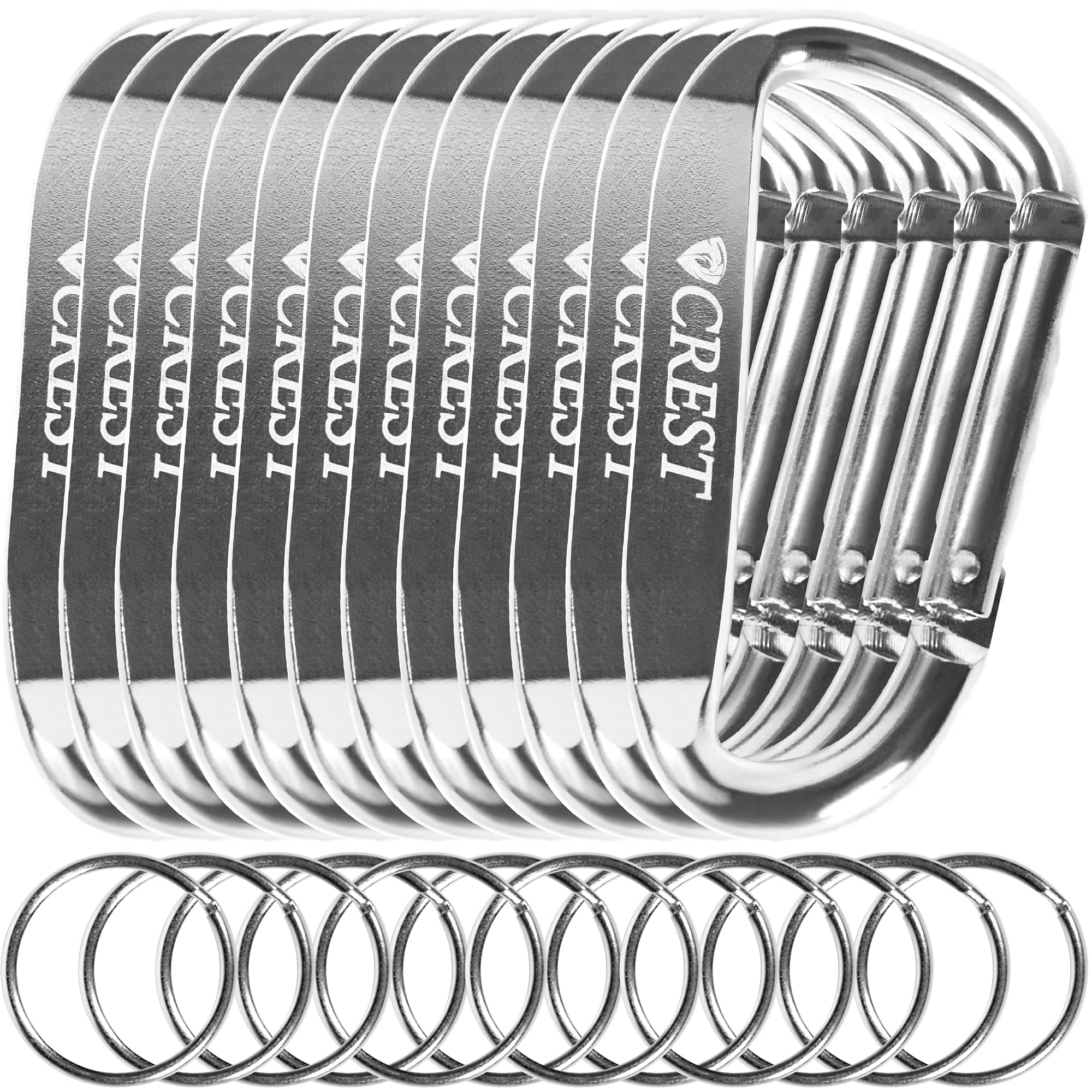 CREST ProductsCrest 3.14" Aircraft Aluminum Snap Hook Carabiner Clip – 12 Pack (6 Pack Option Available) D Shaped Flat Buckle Carabiner