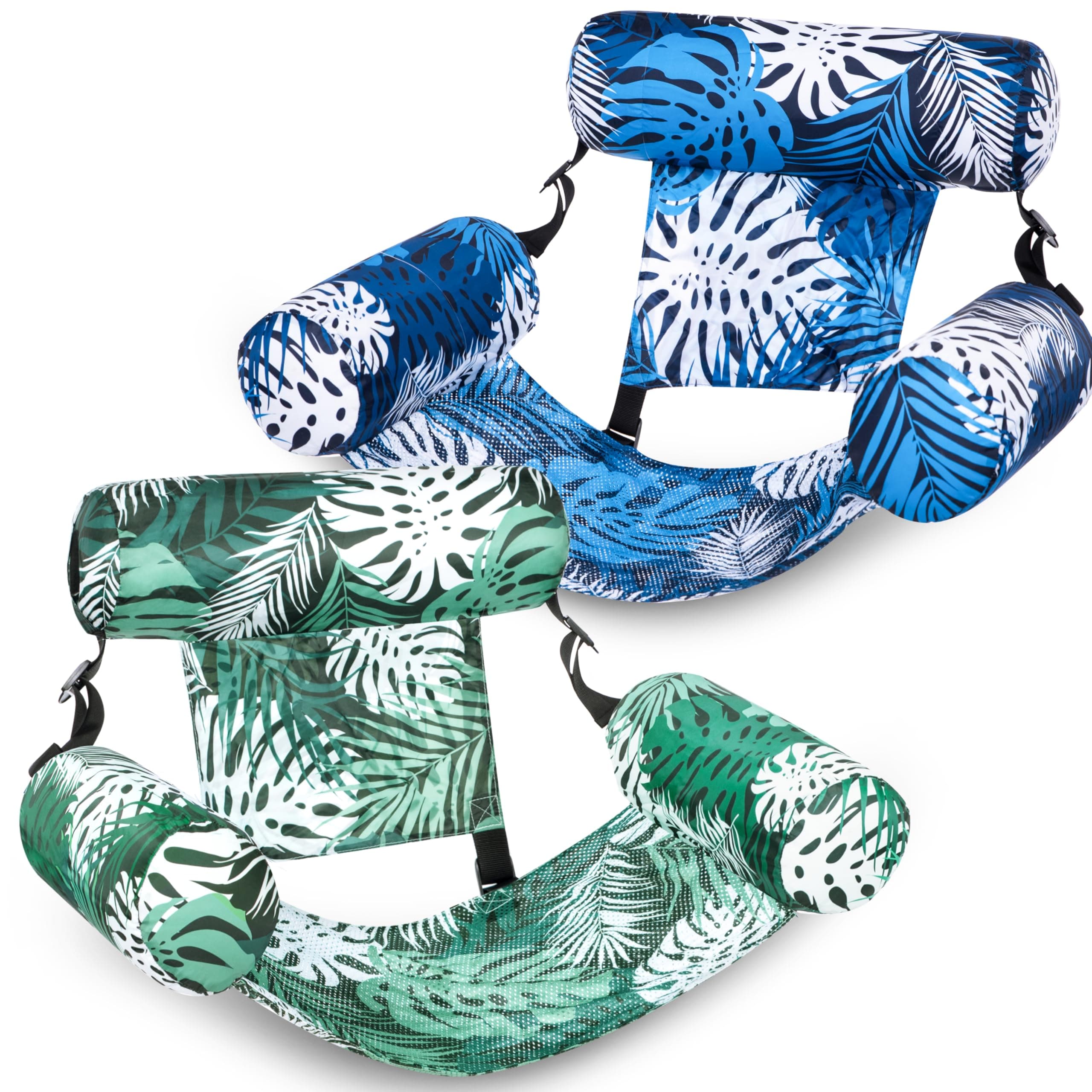 Inflatable Pool Float Chairs, 2 Packs Adjustable Floating Noodle Chair with Tropical Flower Design Fabric Covered with Sling for Swimming Pool Water Chair Pool Lounger Floaties for Adults