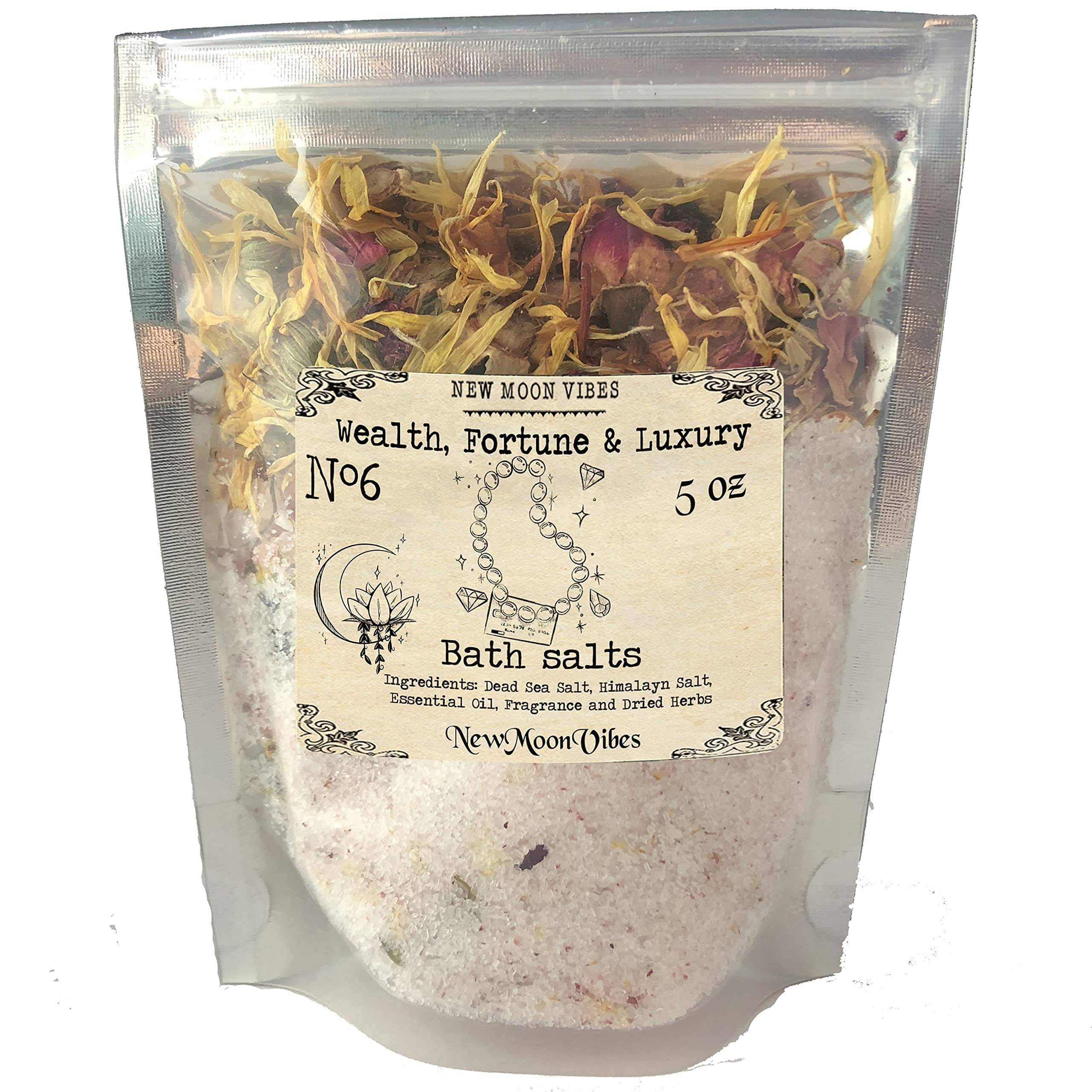 Wealth and Luxury Essential Oils Herbal Spell Ritual Bath Salts with Real Herbs Botanicals Infused Manifest Luck Promotion Riches Job Raise Abundance Income Money Magnet Prosperity