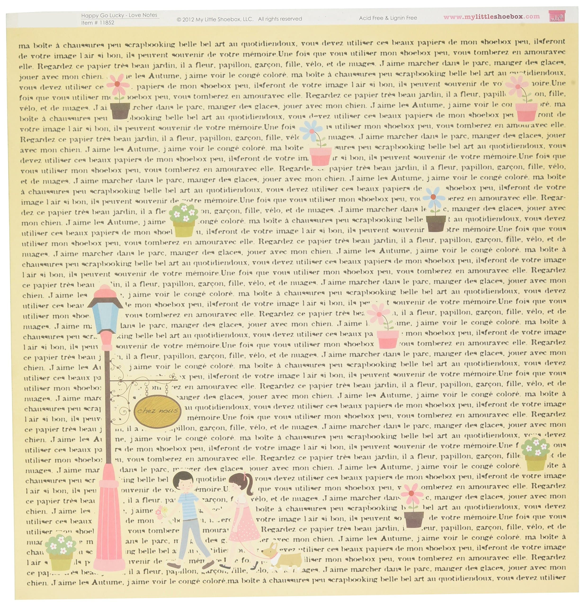 Happy Go Lucky Love Notes Double Sided Pattern Paper Pack, 25-Sheet, 11.97 by 11.94-inch