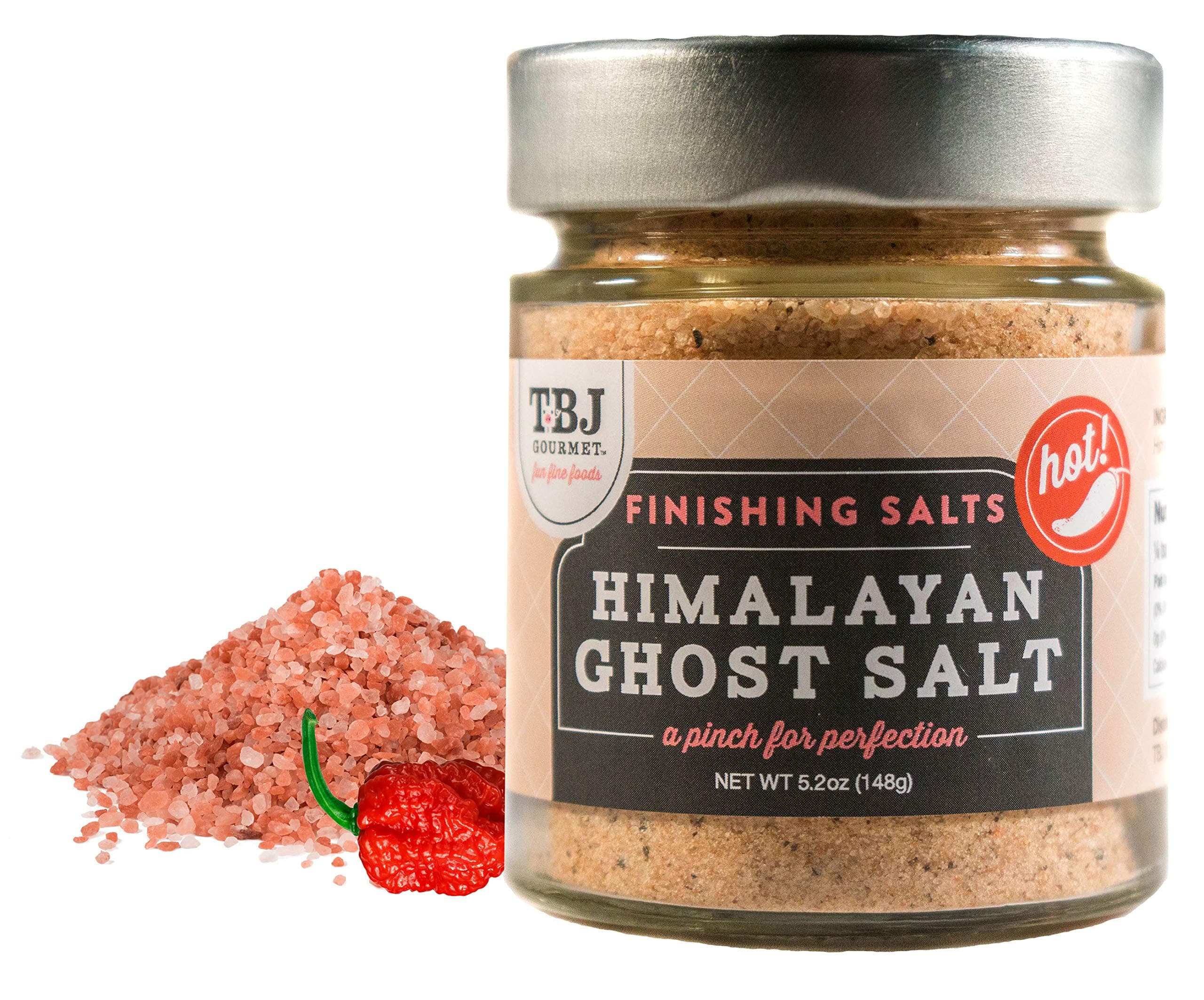 TBJ Gourmet Himalayan Ghost Salt - Ghost Pepper Salt - Steak Seasoning & Meat Rub - Ghost Pepper Infused Himalayan Pink Salt - Hot, Spicy & Savory BBQ Seasoning - Vegan, Gluten Free - 4.9 Ounces