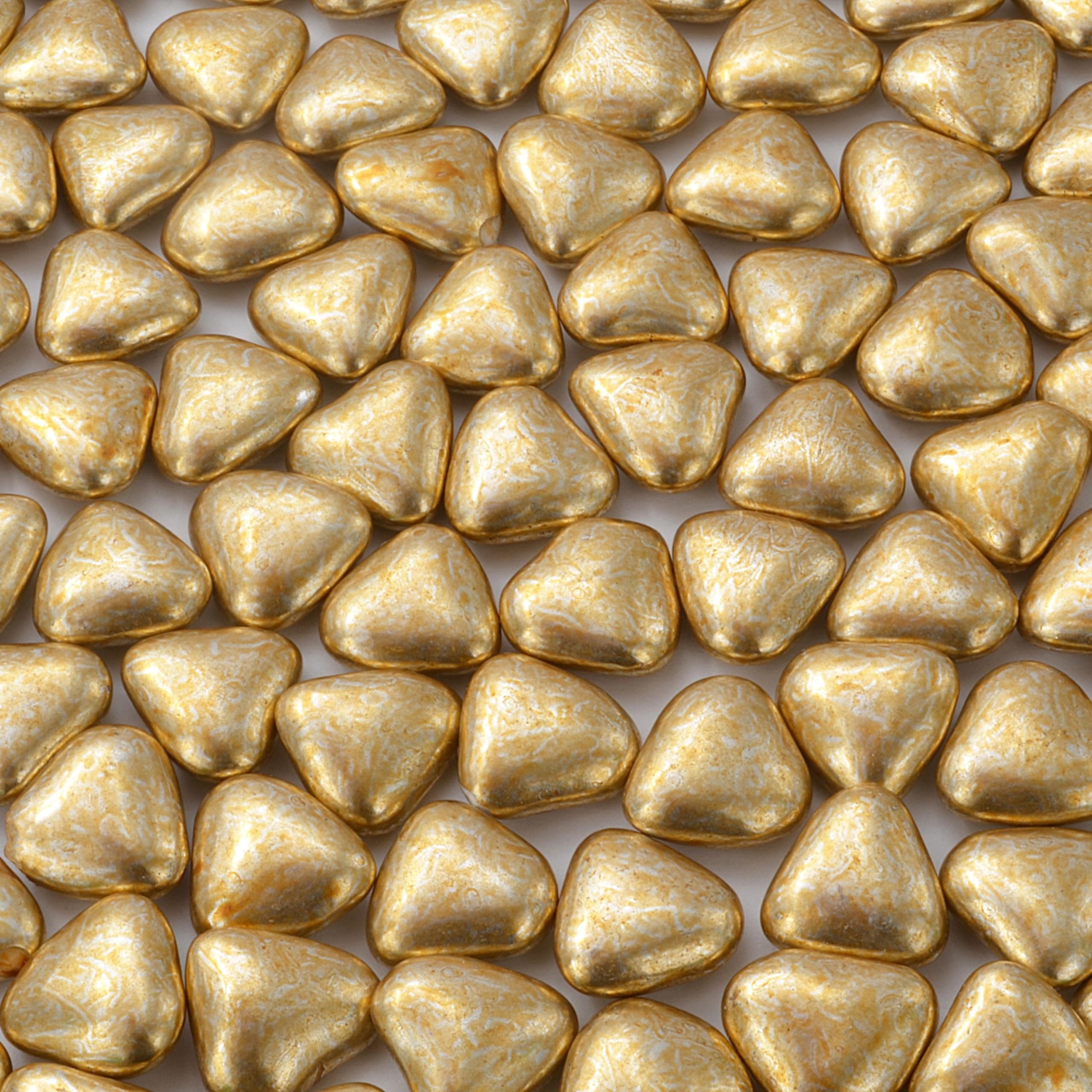 Chocolate Mini Dragees - MINI Heart Shaped Sugar Coated Confectionery - Antique Gold - For Wedding Favours and Baby Showers - Pack of 50 Hearts (50 Grams)