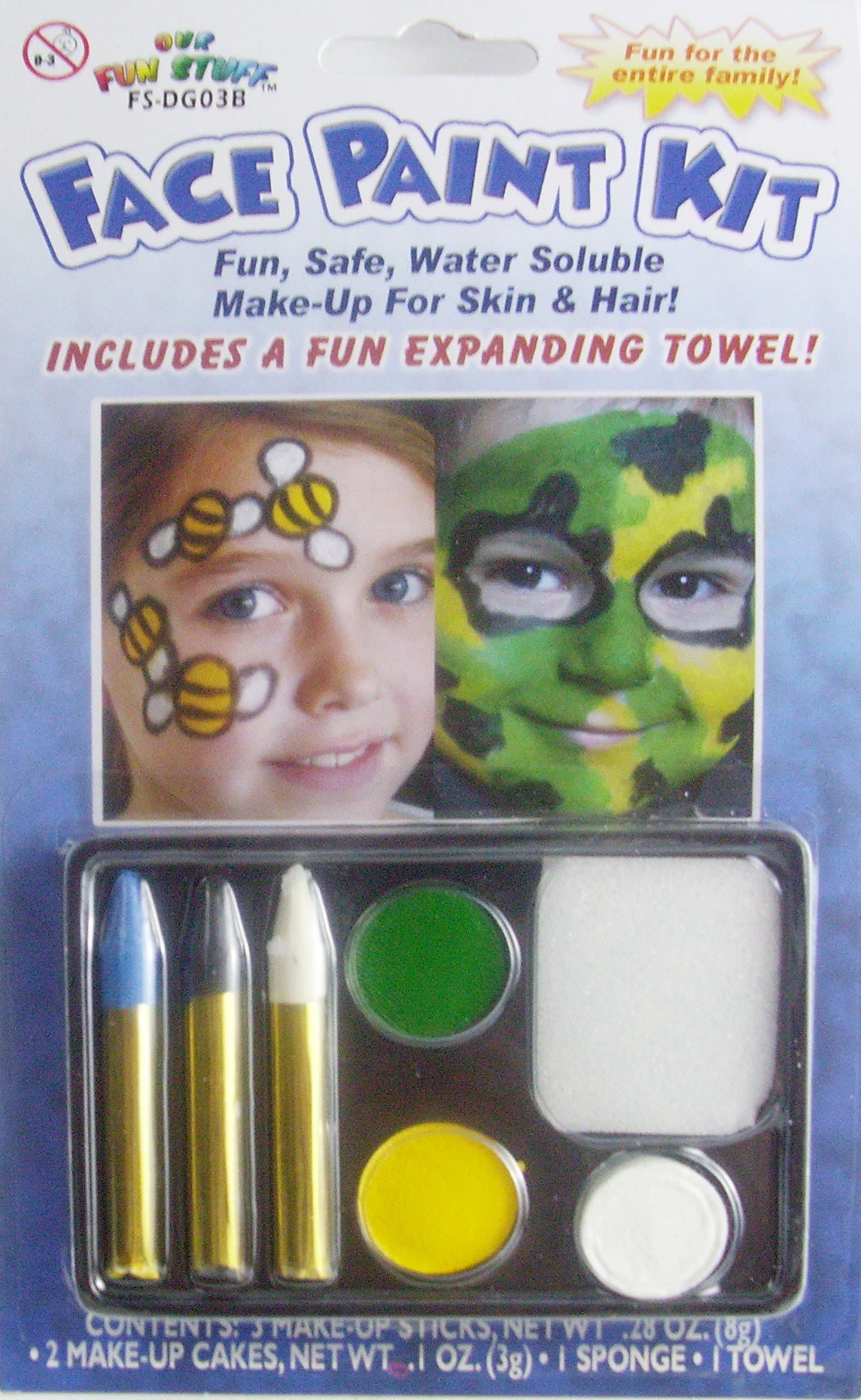 Halloween 5-Color Face Painting Kits - Fun Safe Water Soluble Make-Up For Skin And Hair (Blue-Black-White-Green-Yellow)