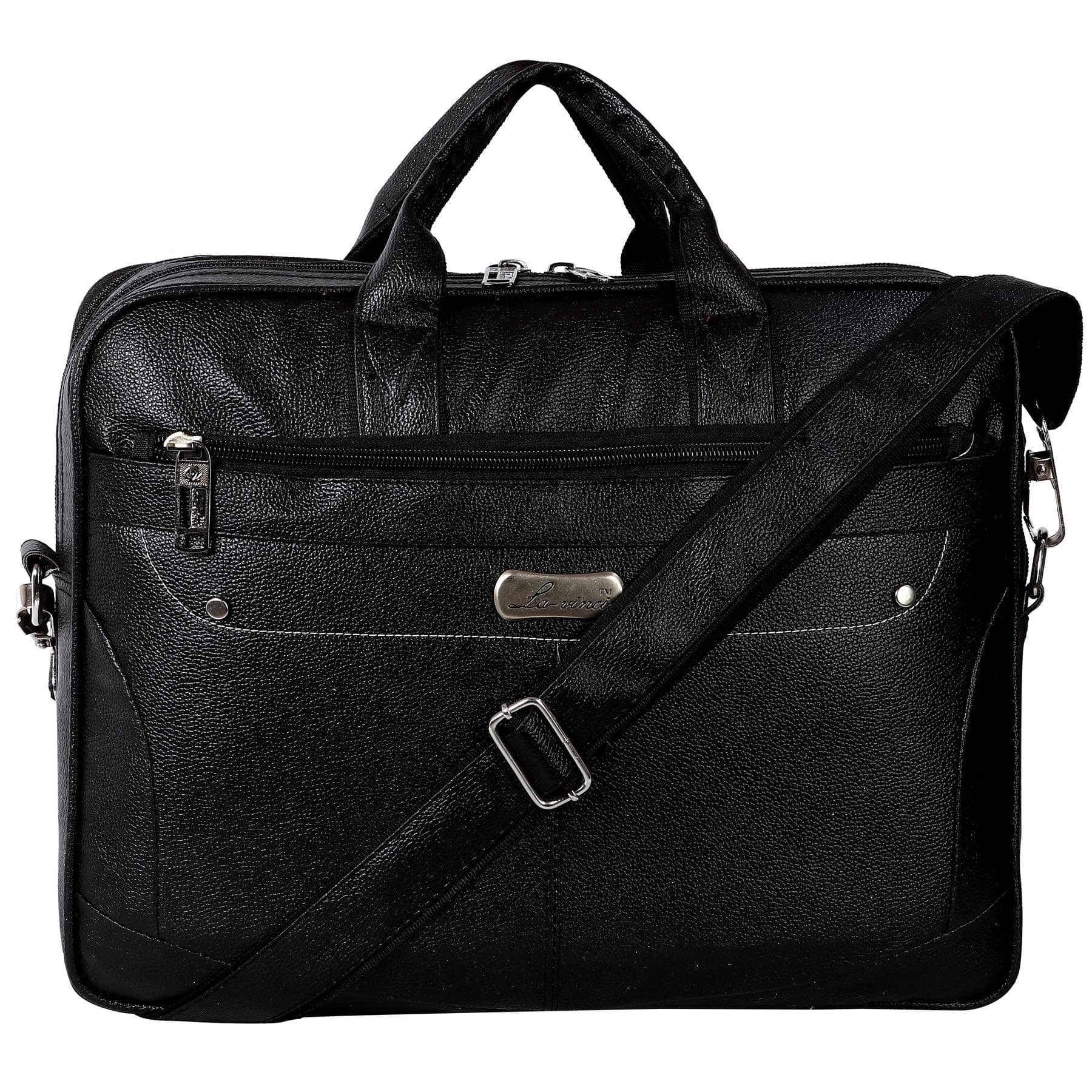LA-VINCI PU Leather 25 litres Adjustable Messenger Laptop Bag(BLACK)