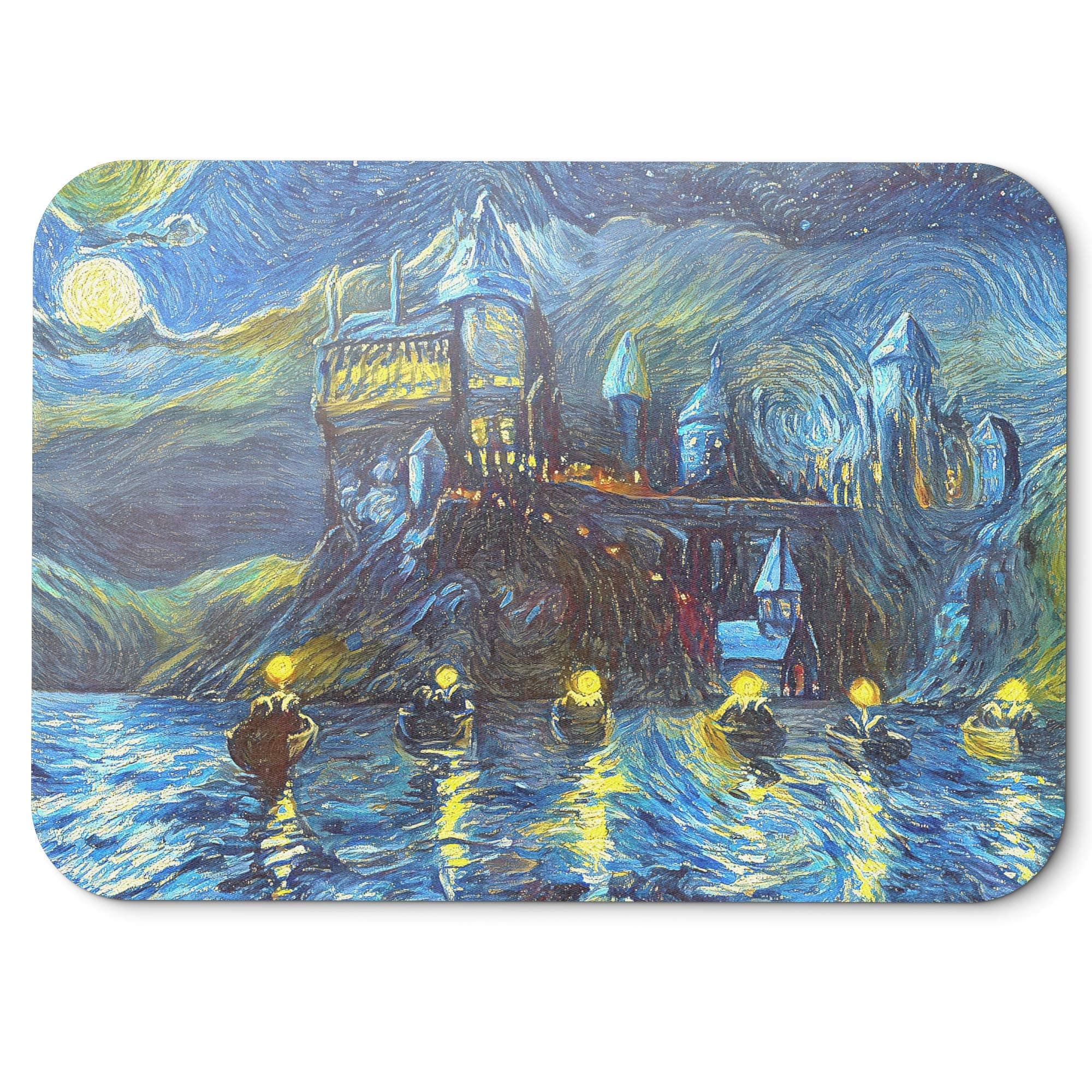Starry Night Castle Night Boats Non-Slip Rubber Abstract Artwork Home Office Computer Laptop PC Mac Mouse Pad - 8x9 Inch