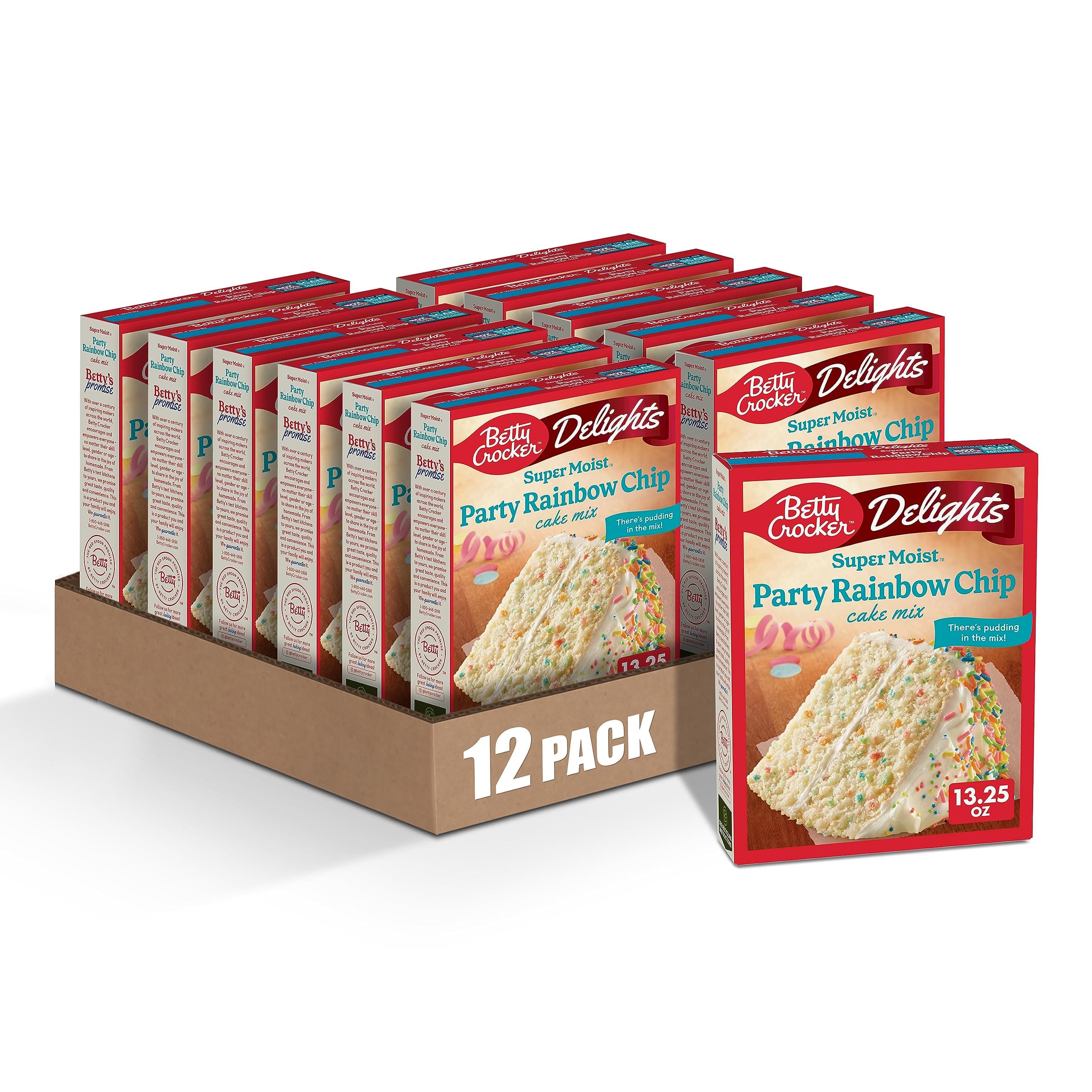 Delights Super Moist Party Rainbow Chip Cake Mix, 13.25 oz. (Pack of 12)