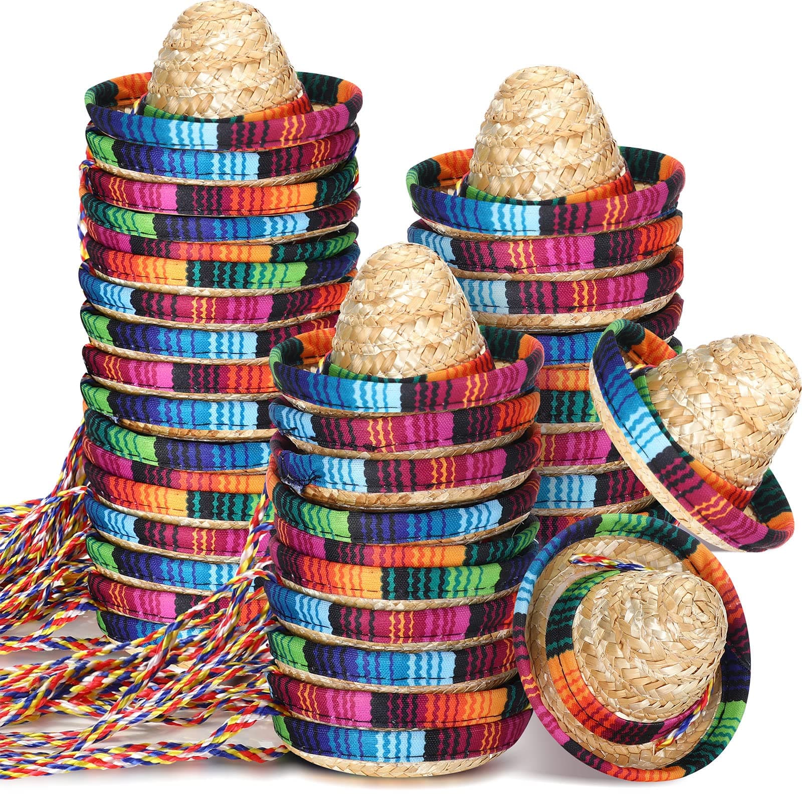Mini Mexican Hat 36 Pcs 4 Inch Sombrero Party Hats for Dolls Pets Natural Straw Headband Hat Carnival Birthday Fiesta Decorations