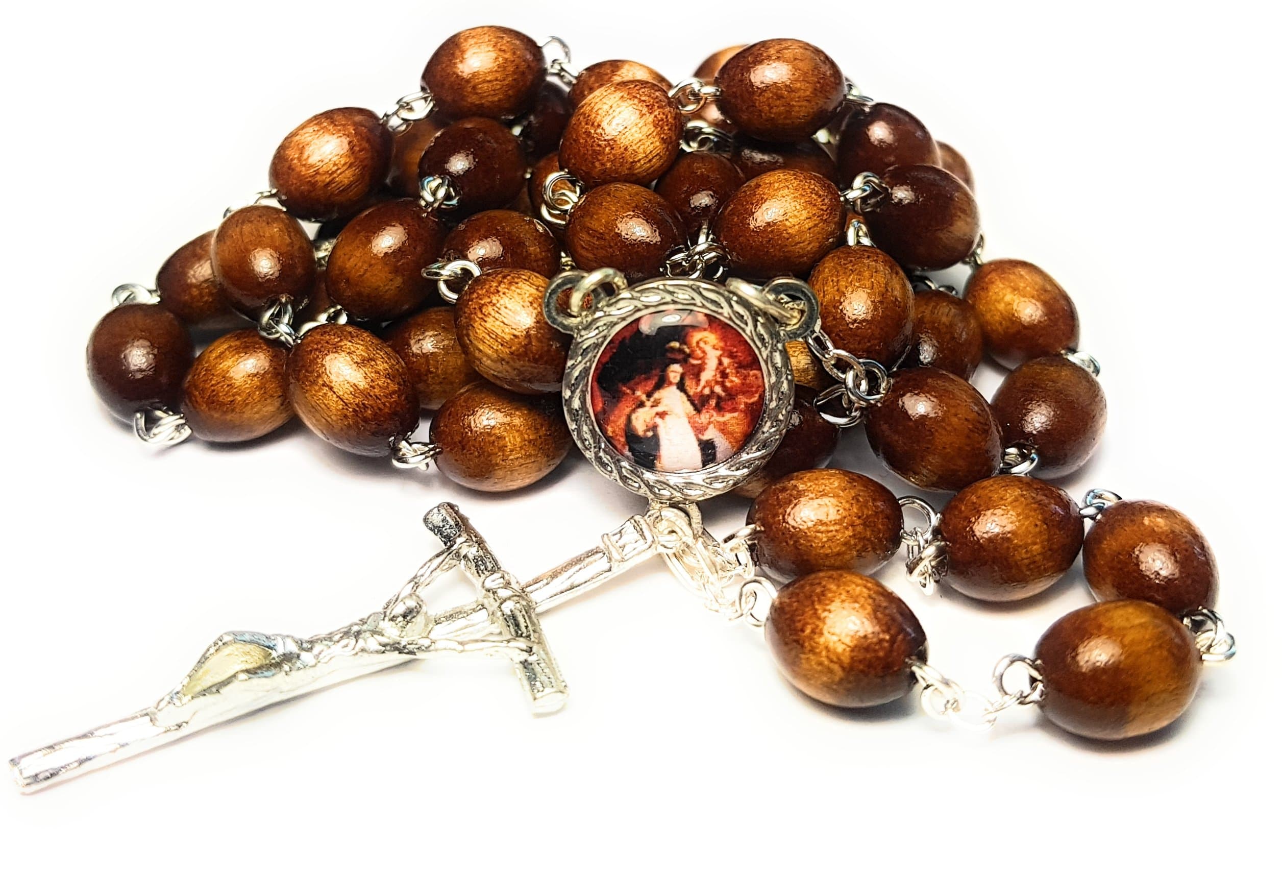 3rd class relic rosary of Saint Rose of Lima patron of the Philippines, Peru, Lima and embroiderers; gardeners; florists; Latin America Santa Rosa de Lima patron de Peru y Lima (Brown)