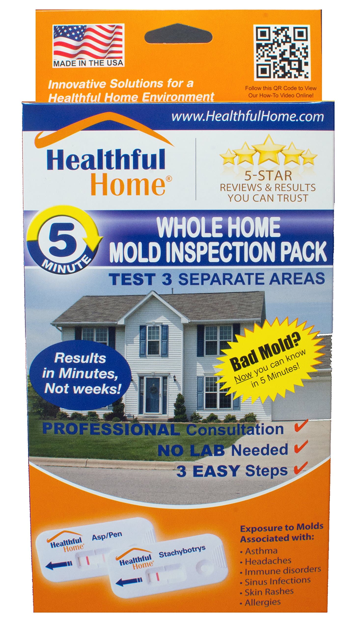 Healthful Home Whole Home Mold Inspection Pack - Tests 3 Separate Areas. No Waiting for Non-Specific Culture Plates. Works Even If You Can't See The Mold. Expert Consultation Included.