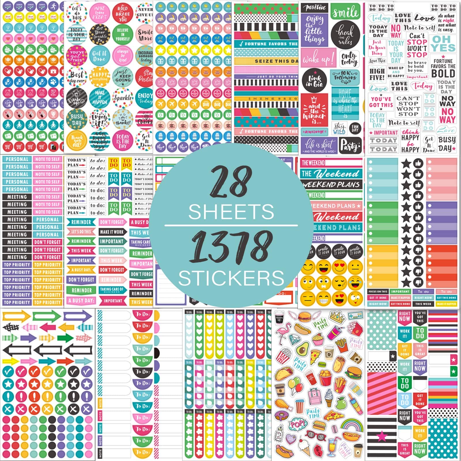 MaaIbok Planner Stickers Pack - 28 Sheets / 1378 Stickers, Stylish Variety Assortment Bundle Planner Accessories for Planning or Decorating Planners, Journals & Calendars, Re-stic as Special Design