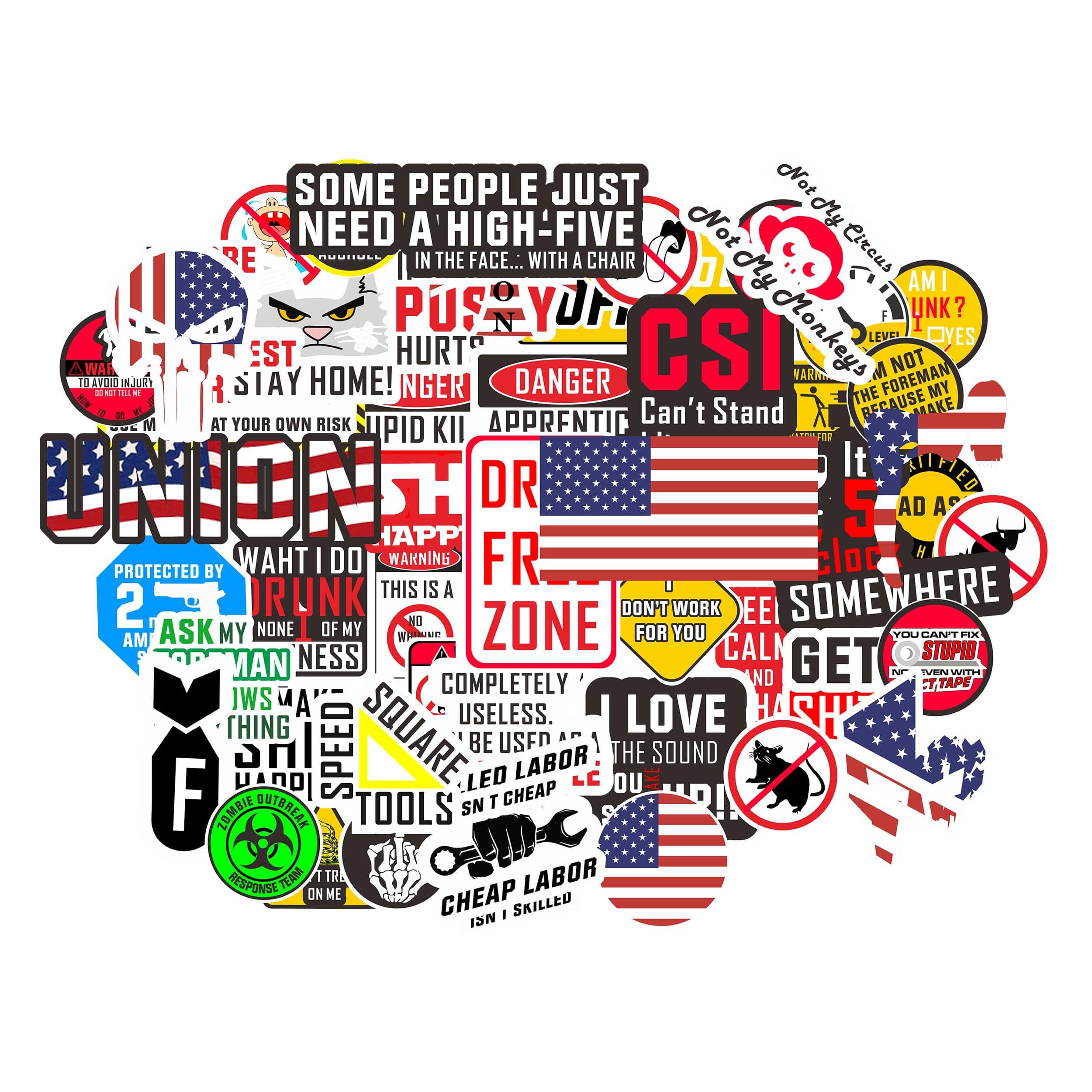 Hard Hat Stickers [Big 50 PCS] - Funny Sticker for Tool Box Helmet Welding Construction Union Military Ironworker Lineman Oilfield Electrician Pipeliner Ibew - Badass American Patriotic Vinyl Decals