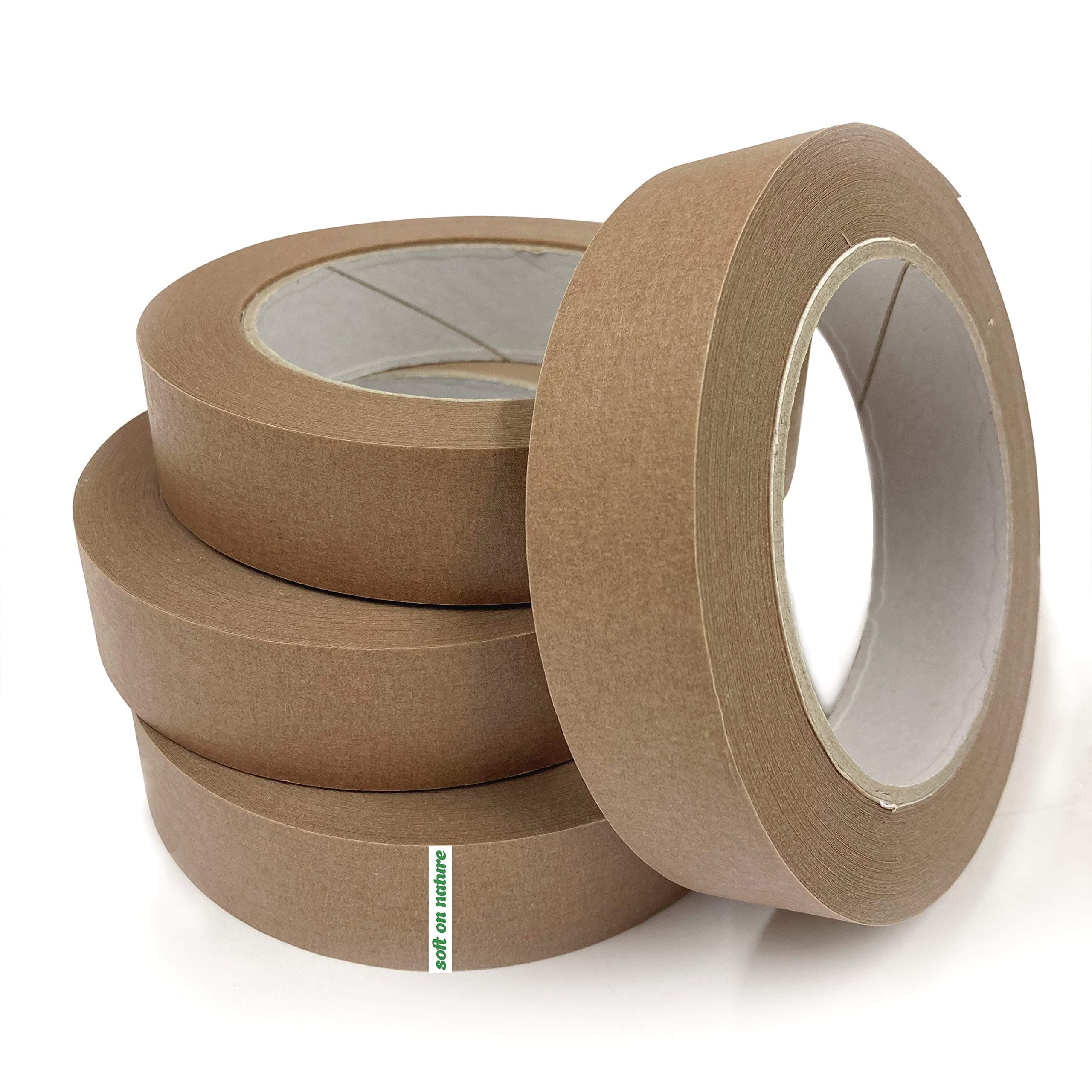 Soft on Nature 4 x Kraft Paper Tape 25mm x 50m, Strong & Sticky, Eco Friendly, Biodegradable, Recyclable