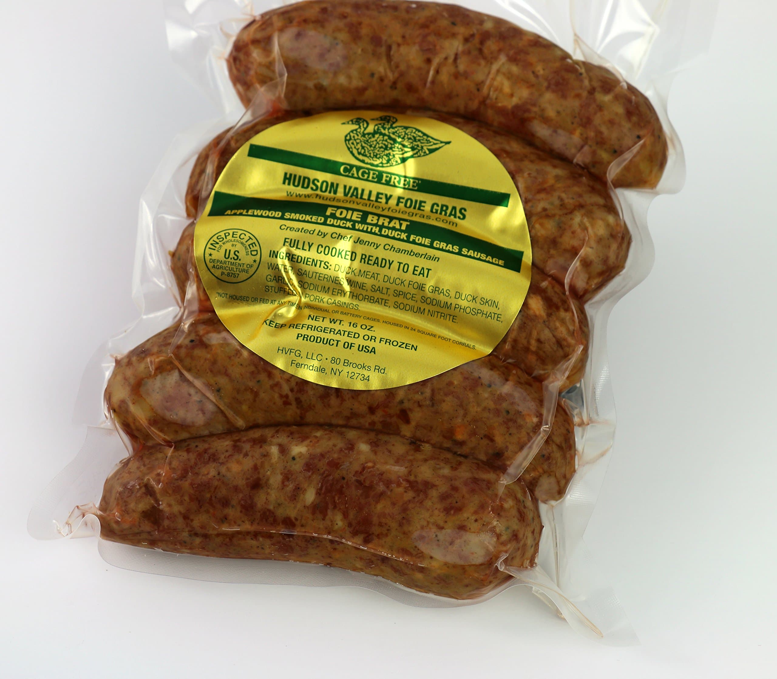 Hudson Valley Foie Gras 'Farm to Table' Applewood Smoked Duck Foie Brats - 2 lbs (2 one pound packets)