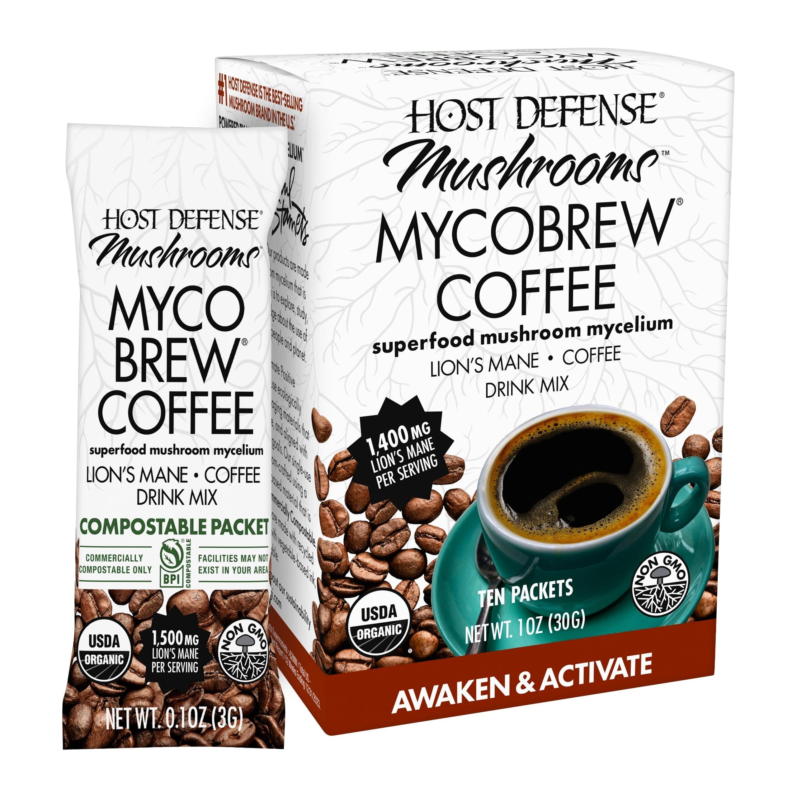 MycoBrew Coffee - Instant Drink Mix - Includes Lion's Mushroom - Drink Mix with 100% Arabica Instant Coffee - Awaken and Activate, 10 Packets (10 Servings)