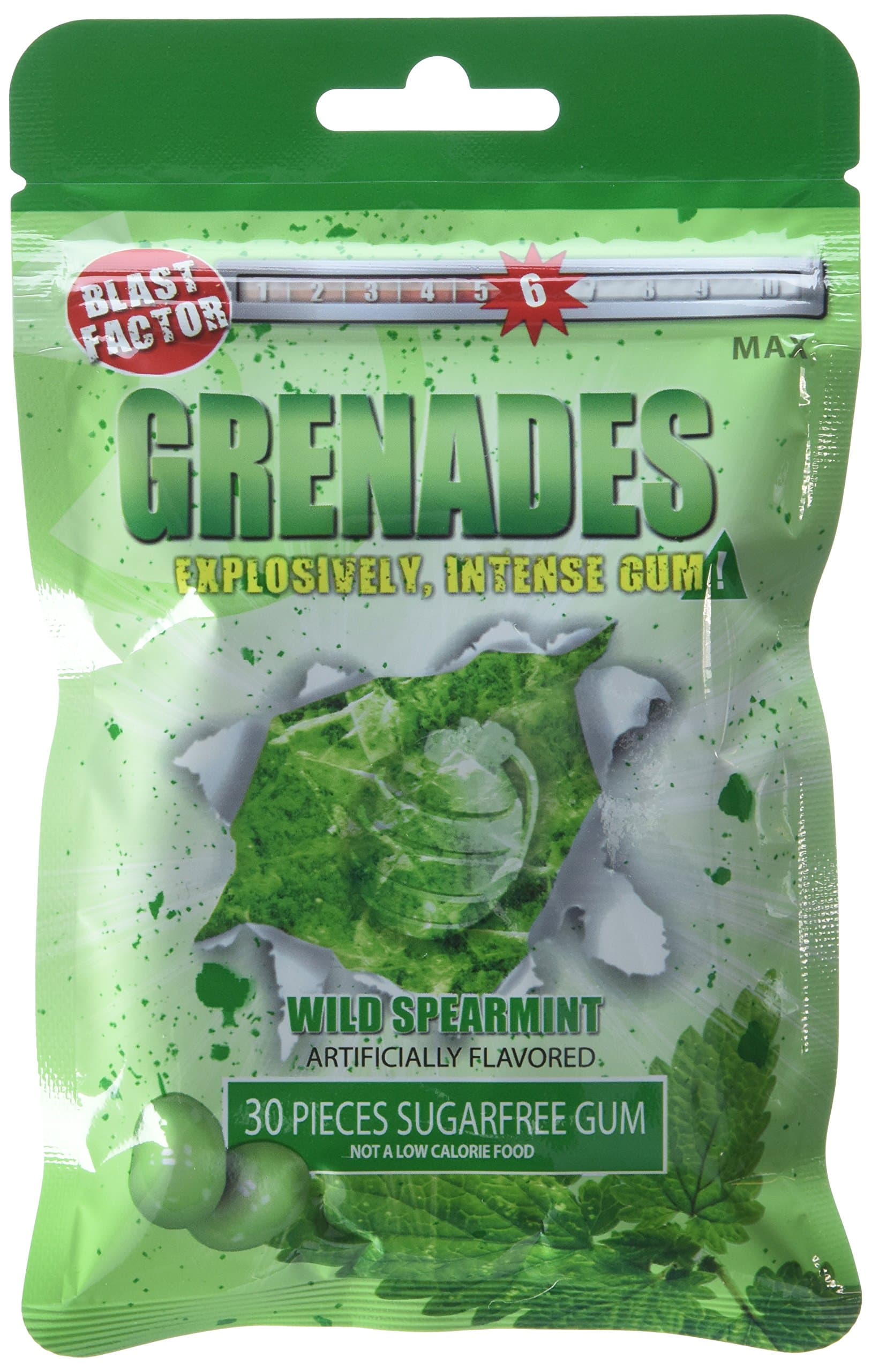Grenades Explosively Strong Gum, Wild Spearmint, 30 Count (Pack of 12)