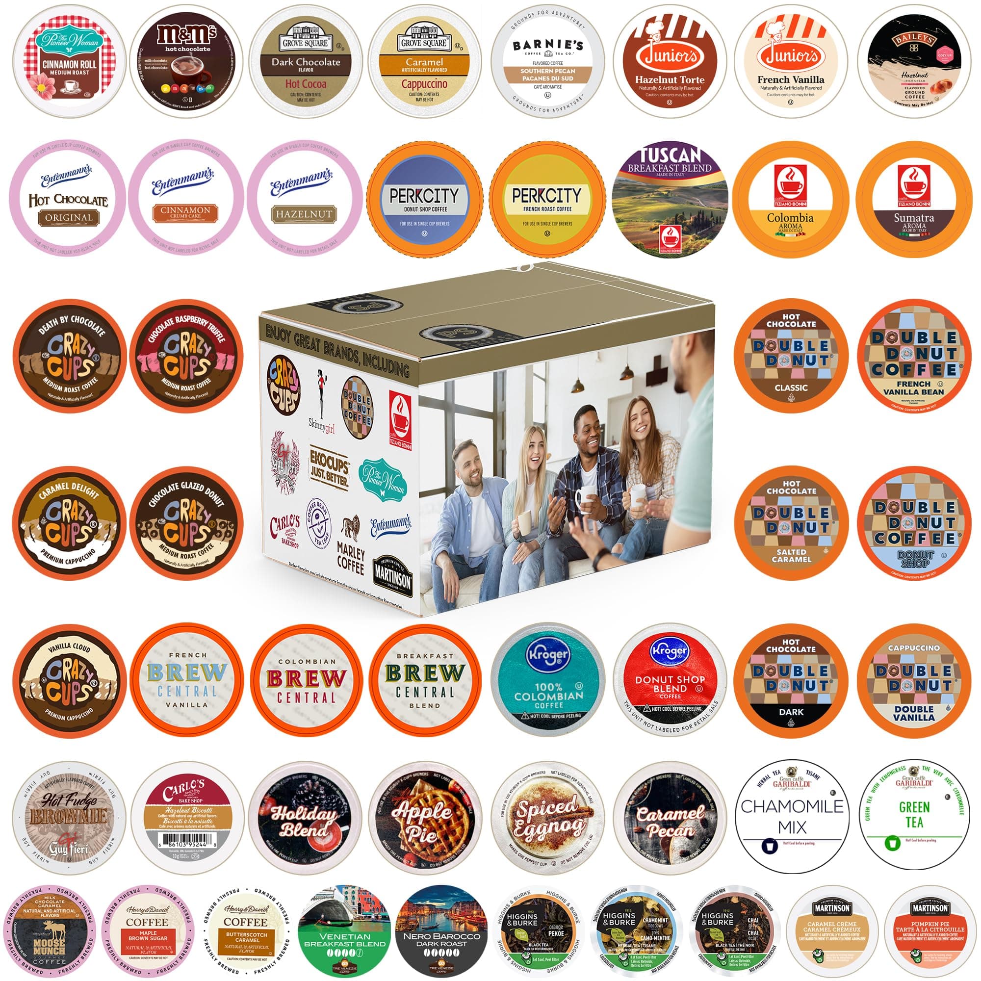 Perfect Samplers Tea Pods, Cider, Hot Chocolate, Cappuccino & Coffee Pods Variety Pack, Single Serve Coffee & K Pod Variety Pack for Keurig K Cups Brewers, Coffee Gift Set, 50 Count