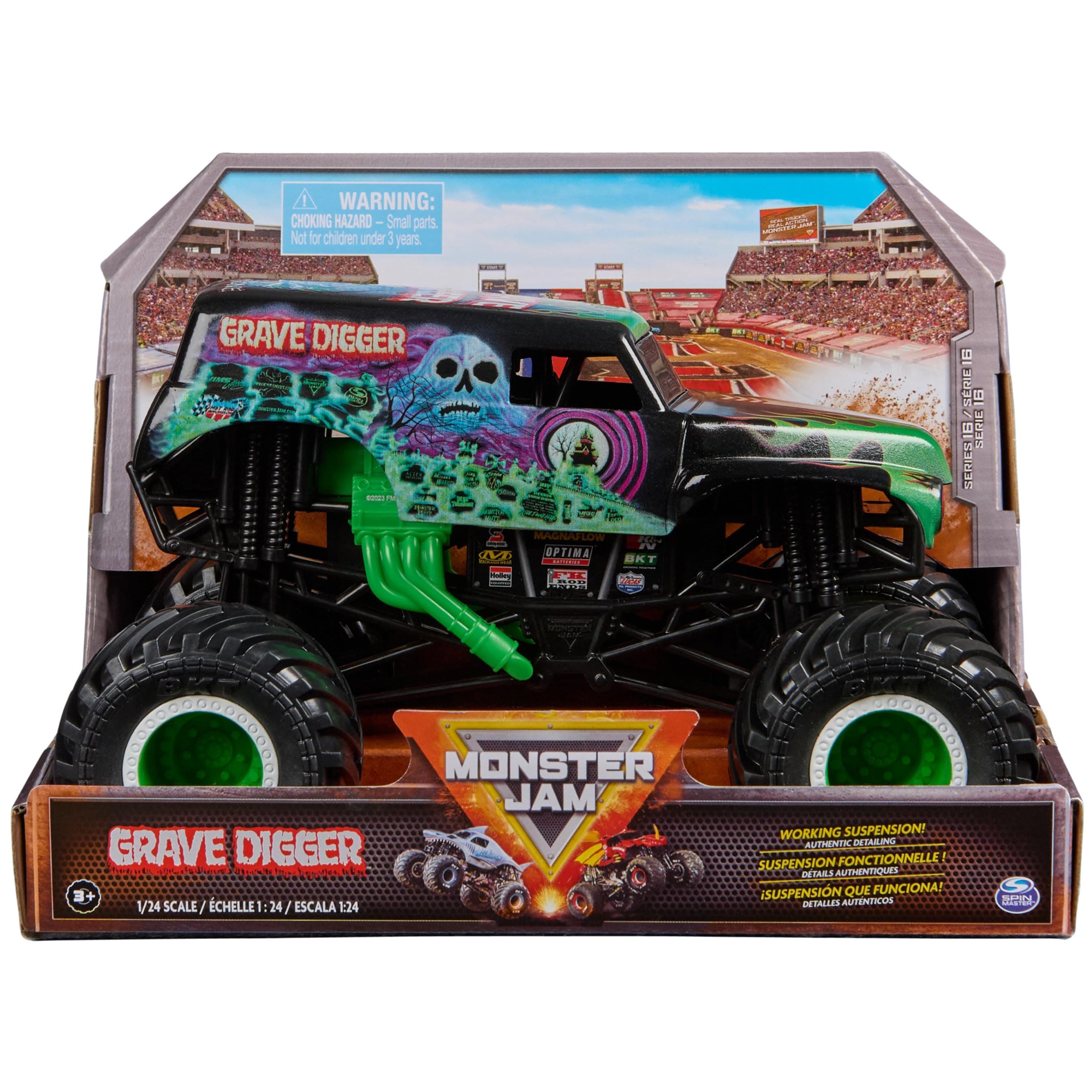 Official Grave Digger Monster Truck, Collector Die-Cast Vehicle, 1:24 Scale, Kids Toys for Boys Ages 3 and up