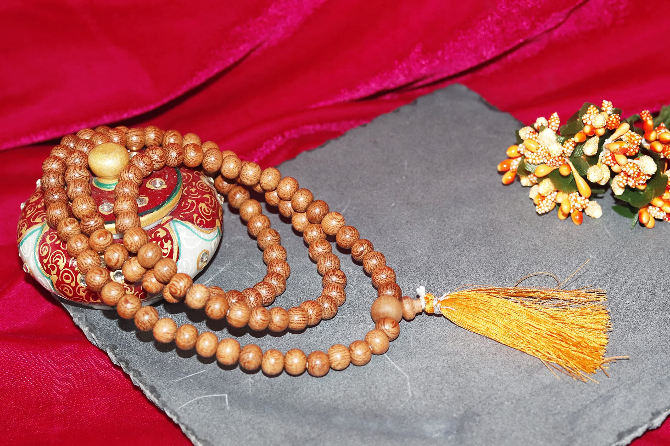 KC PRODUCTS® Natural Sengali Wood Religious Japa Mala Malai for Meditation & Chanting [ 108+1 Beads 8 MM]