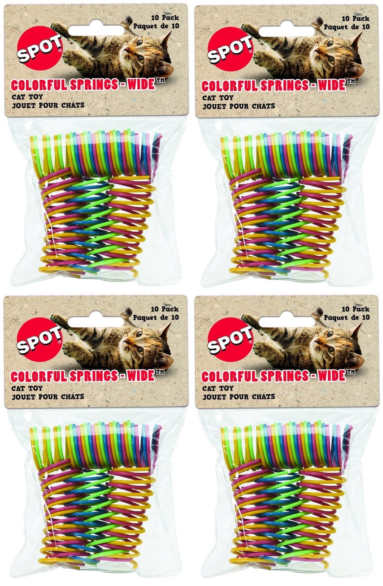 (4 Pack) Ethical Pet Wide Durable Heavy Gauge Plastic Colorful Springs Cat Toy, 10 Count Per Pack
