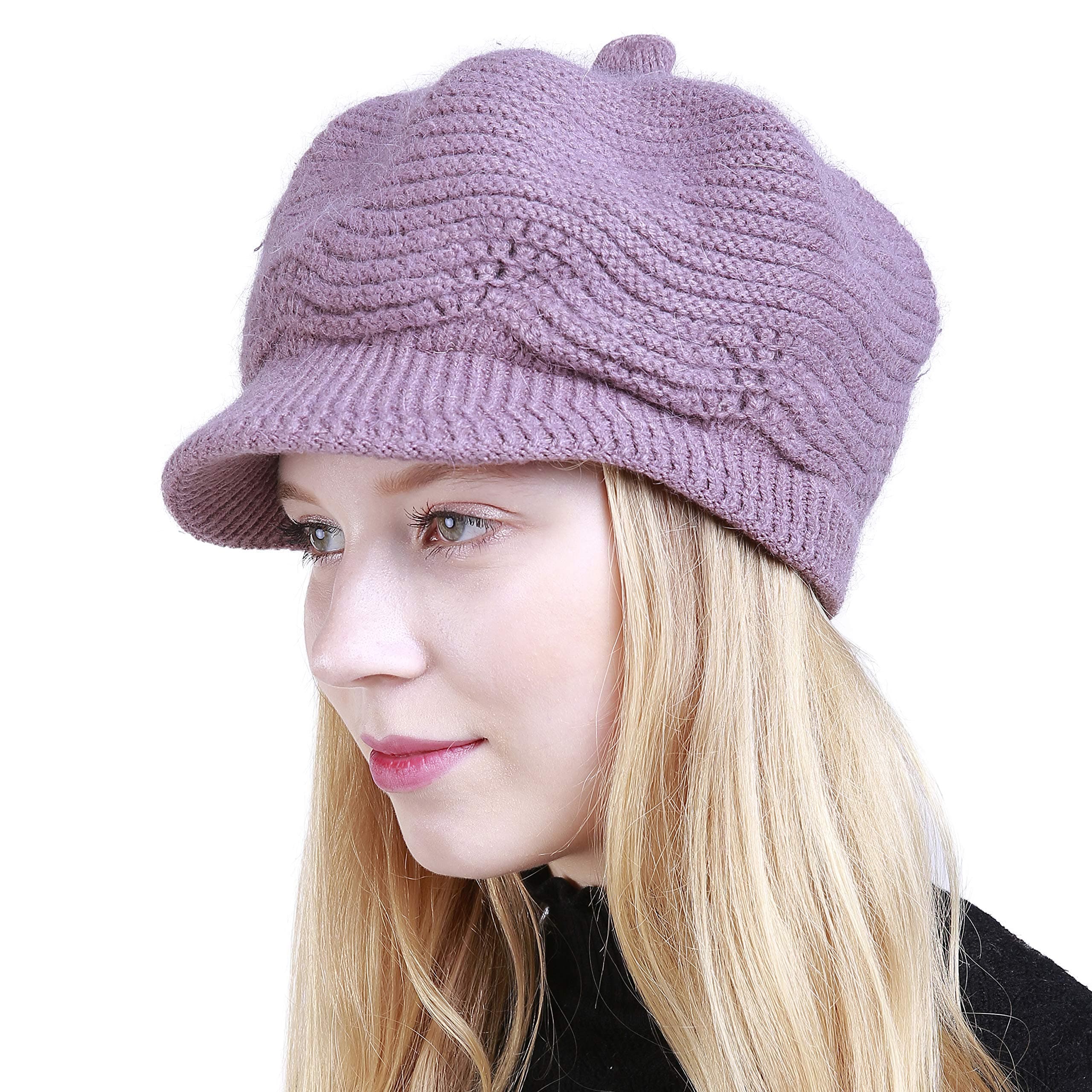 Womens Winter Warm Slouchy Cable Knit Beanie Skull Hat with Visor