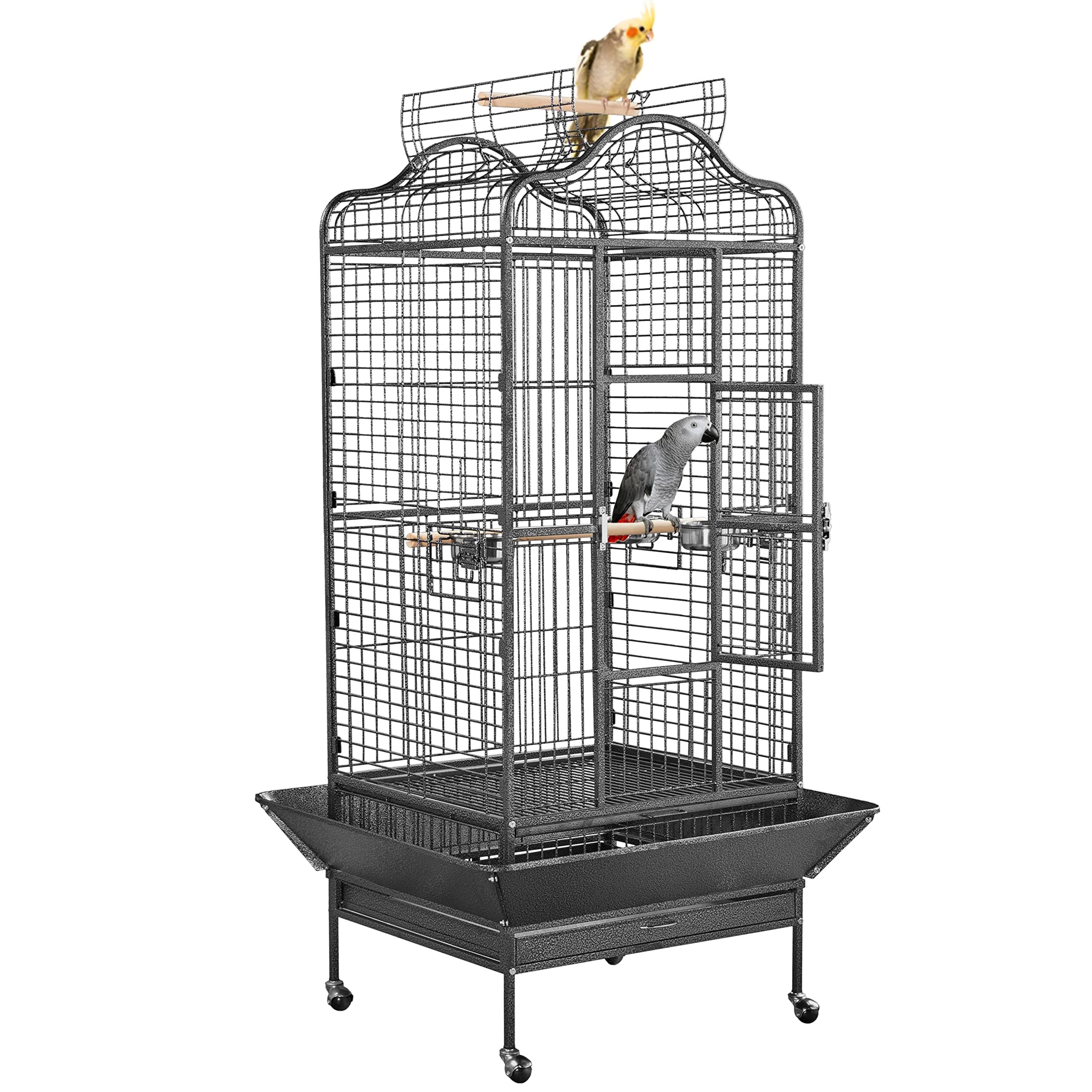 Yaheetech Extra Large Bird Cage 63'' Open Play Top Bird Cage for African Grey Parrots/Amazon Parrot/Caiques/Macaw with 360° Wheels