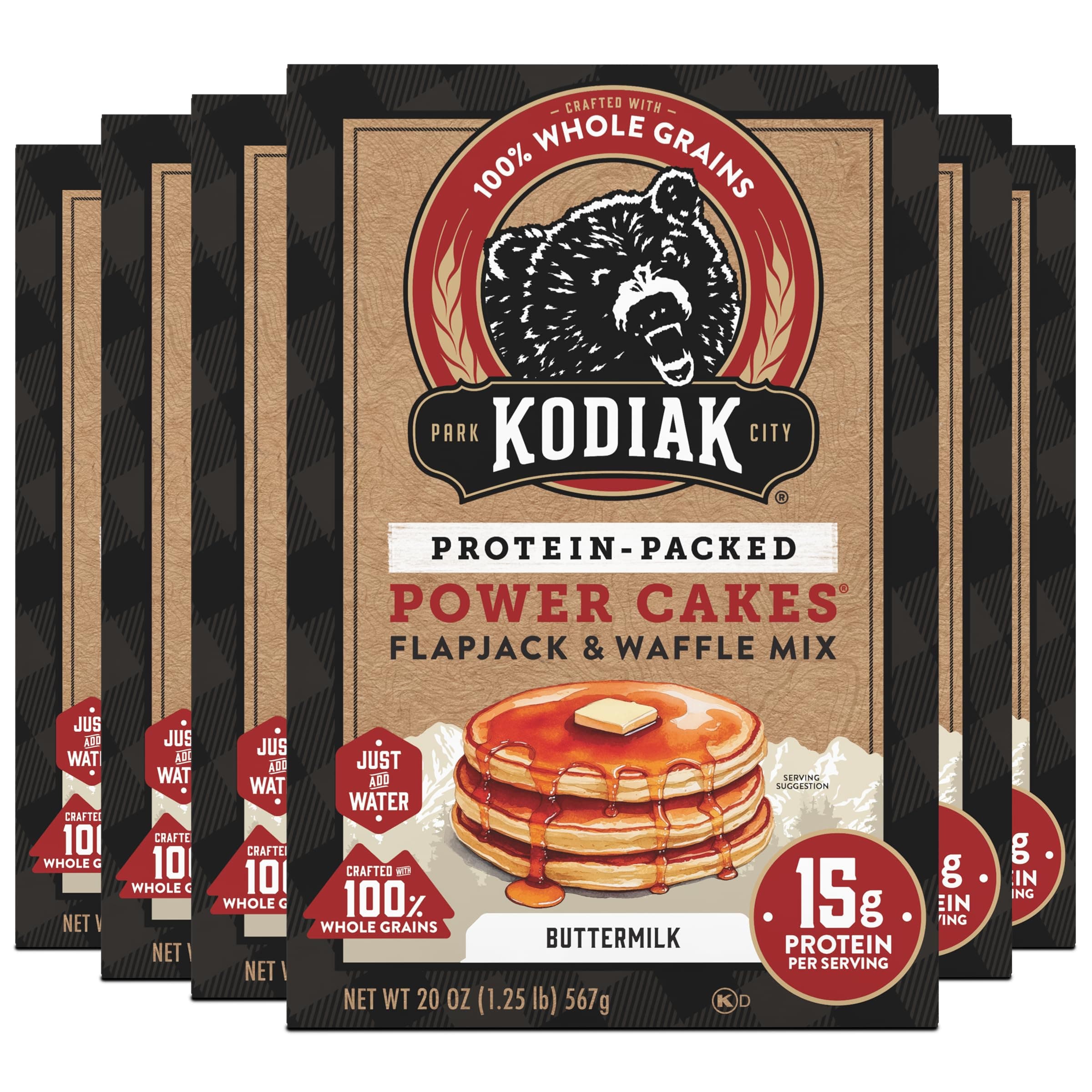 Kodiak Cakes Flapjack and Waffle Mix, Power Cake, 20 Ounce (Pack of 6)