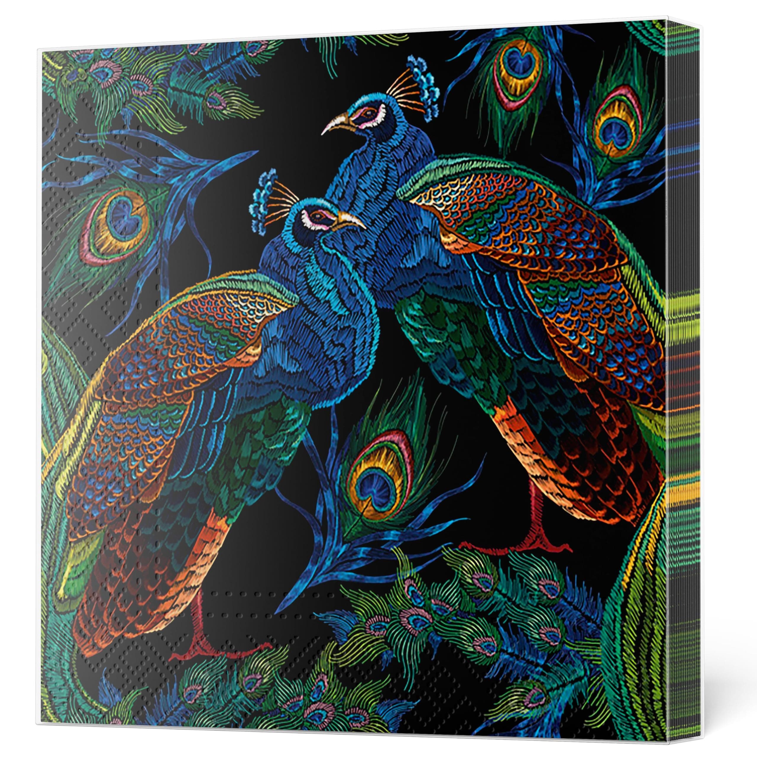 Maki 3-Ply Flowery Tissue Paper Napkins Serviettes for Decoupage Lunch 33cm x 33cm - Pack of 20 (Embroidered Peacocks with Feathers)