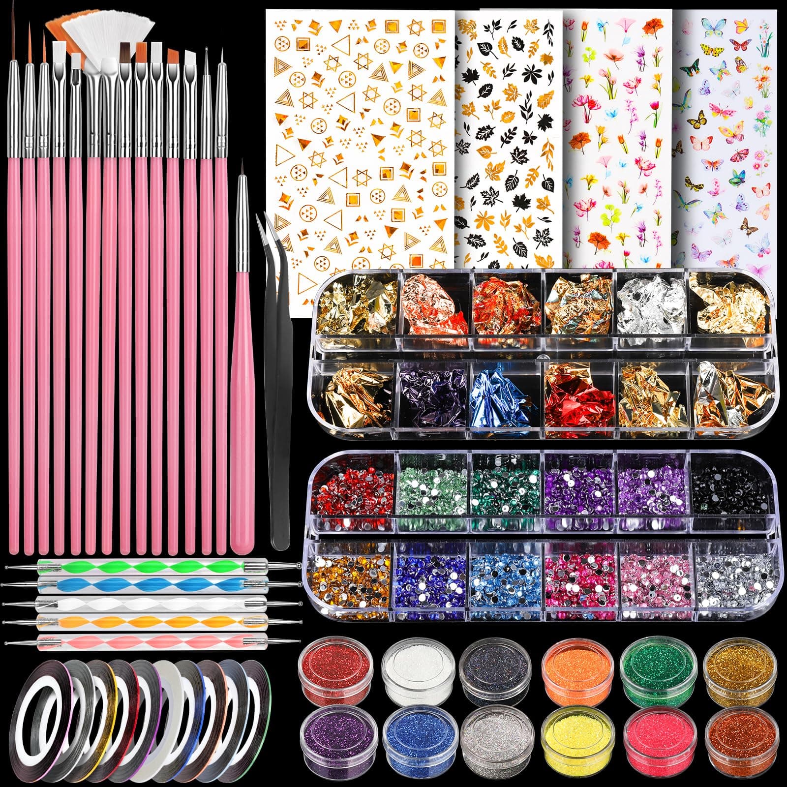 – Teenitor Nail Art Kit with Nail Glitter, Nail Art Brushes & Nail Sticker for Gel Nails Art, Nail Gems Nail Accessories Tool for Teenage Girls, Nail Art Pens Nail Dotting Tool for Beginners
