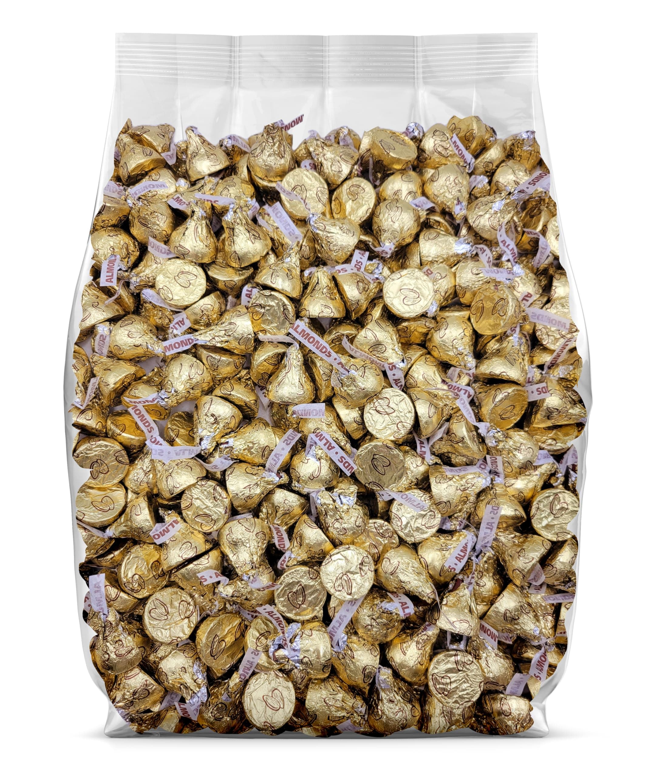 Yummy Chew Hershey Kisses Almond Bulk Candy - 2lb Bulk Bag of Almond Kisses in Gold Foils - Individually Wrapped Milk Chocolate Hershey Kisses with Almonds - 2 Pounds Bulk Kisses Chocolate Candy
