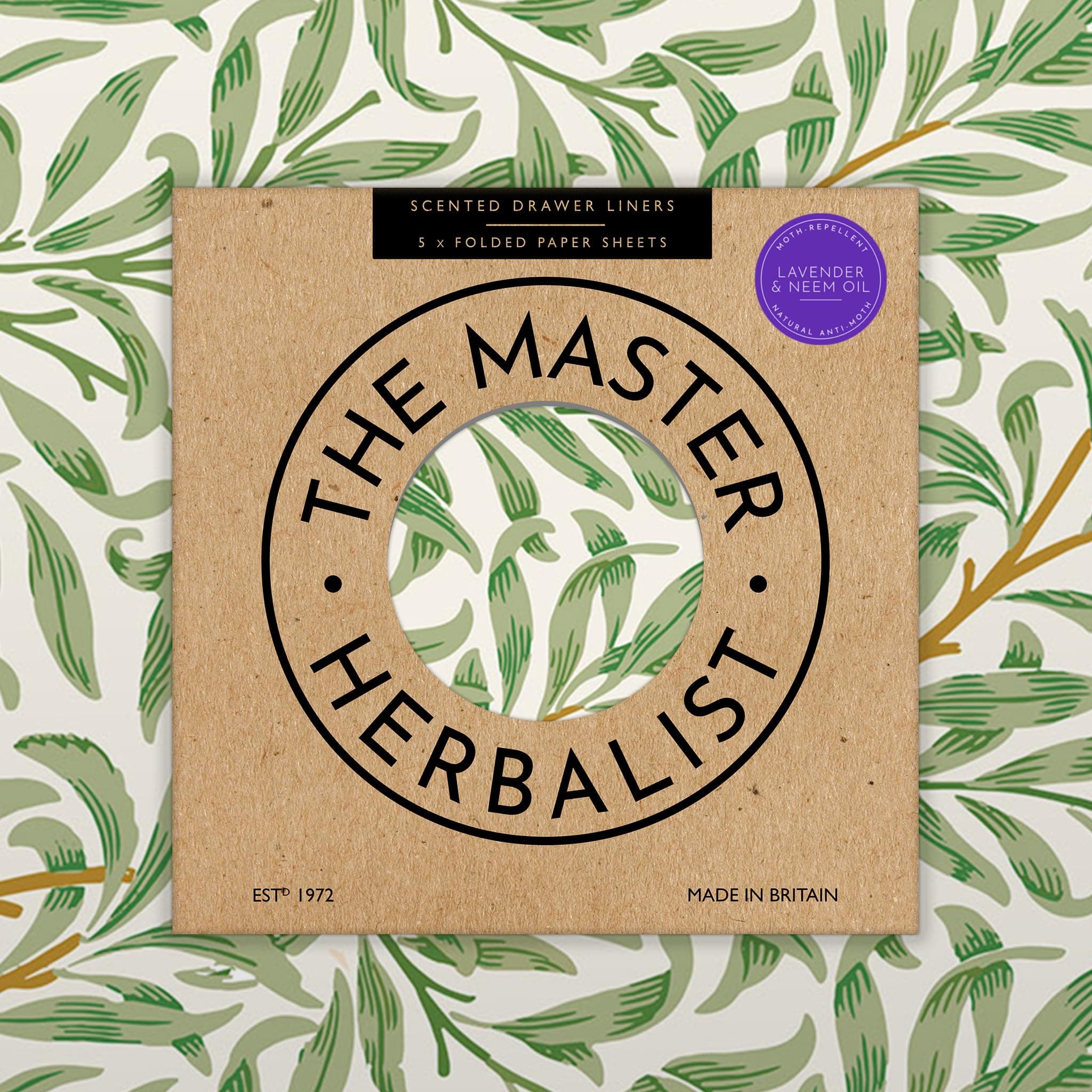 – The Master Herbalist Natural Moth Repellent, Lavender & Neem Oil Scented Drawer Liners in a William Morris Design (Folded) | Anti-Moth Protection | 5 Sheets (60cm x 40cm) | Contains Essential Oils