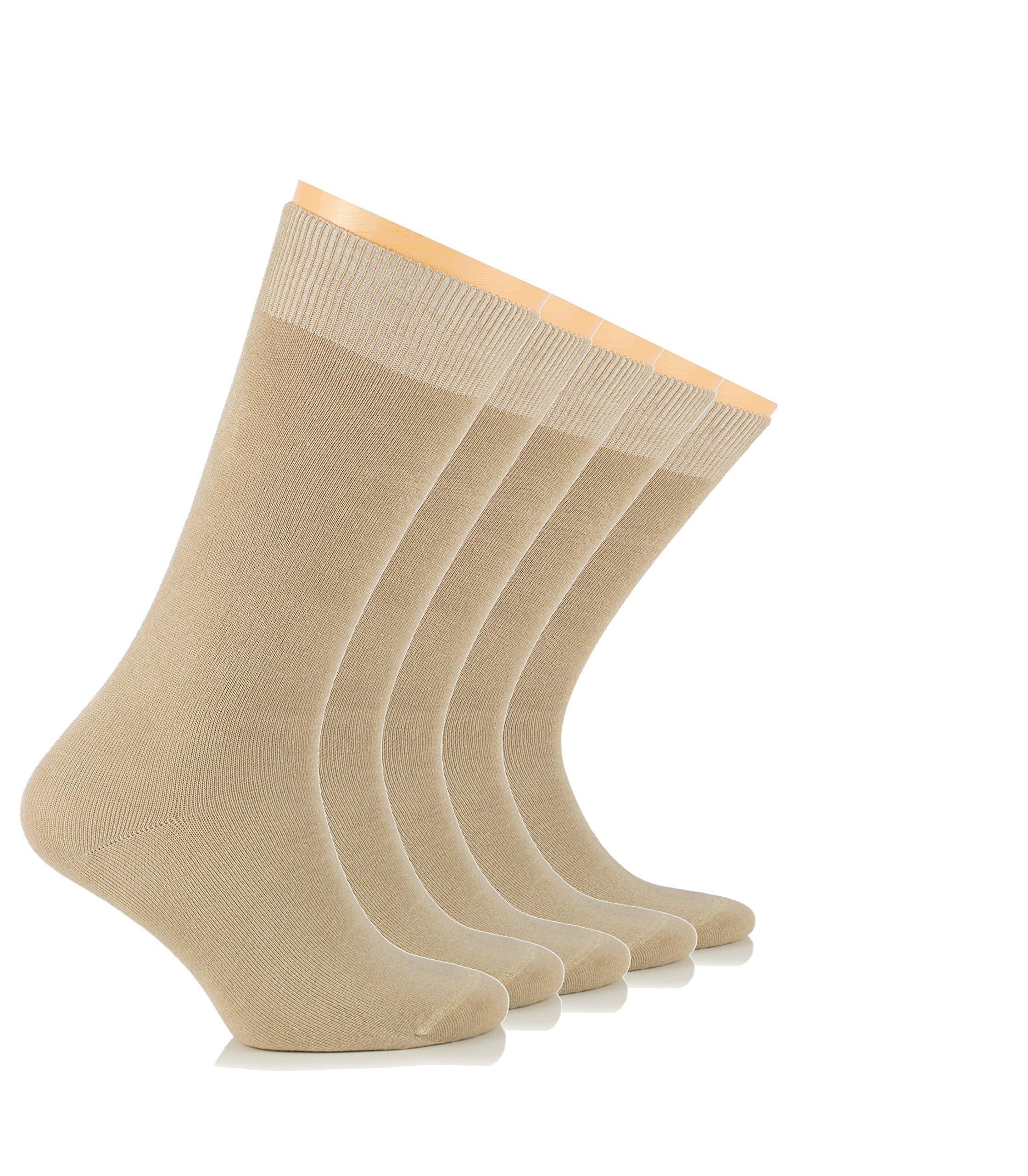 Mens Socks, European Bamboo Dress Socks, (Black, Brown, Beige, Navy, Crew Size) (Beige (5 Pairs))