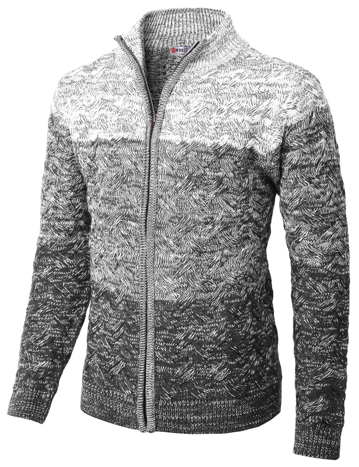 H2H Mens Casual Slim Fit Twisted Knit Zip up Cardigan with Gradation Color CHARCOALWHITE US S/Asia M (KMOCAL0133)