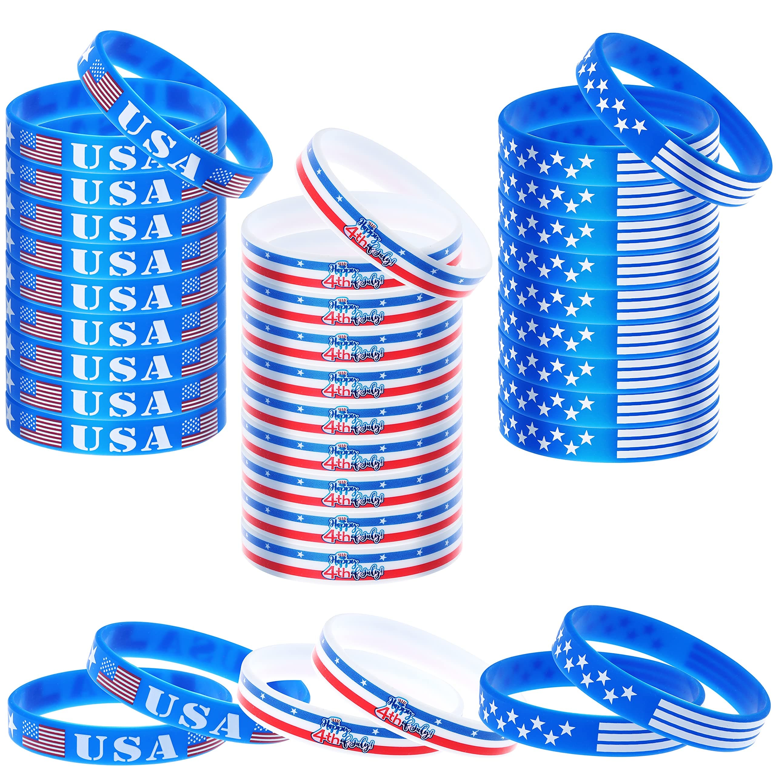 Birsppy Adasea 36 Pieces American Flag Silicone Bracelet 4th of July Patriotic Wristbands USA Independence Day Silicone Bracelets Stars and Stripes Wristband Red White Blue Bracelet
